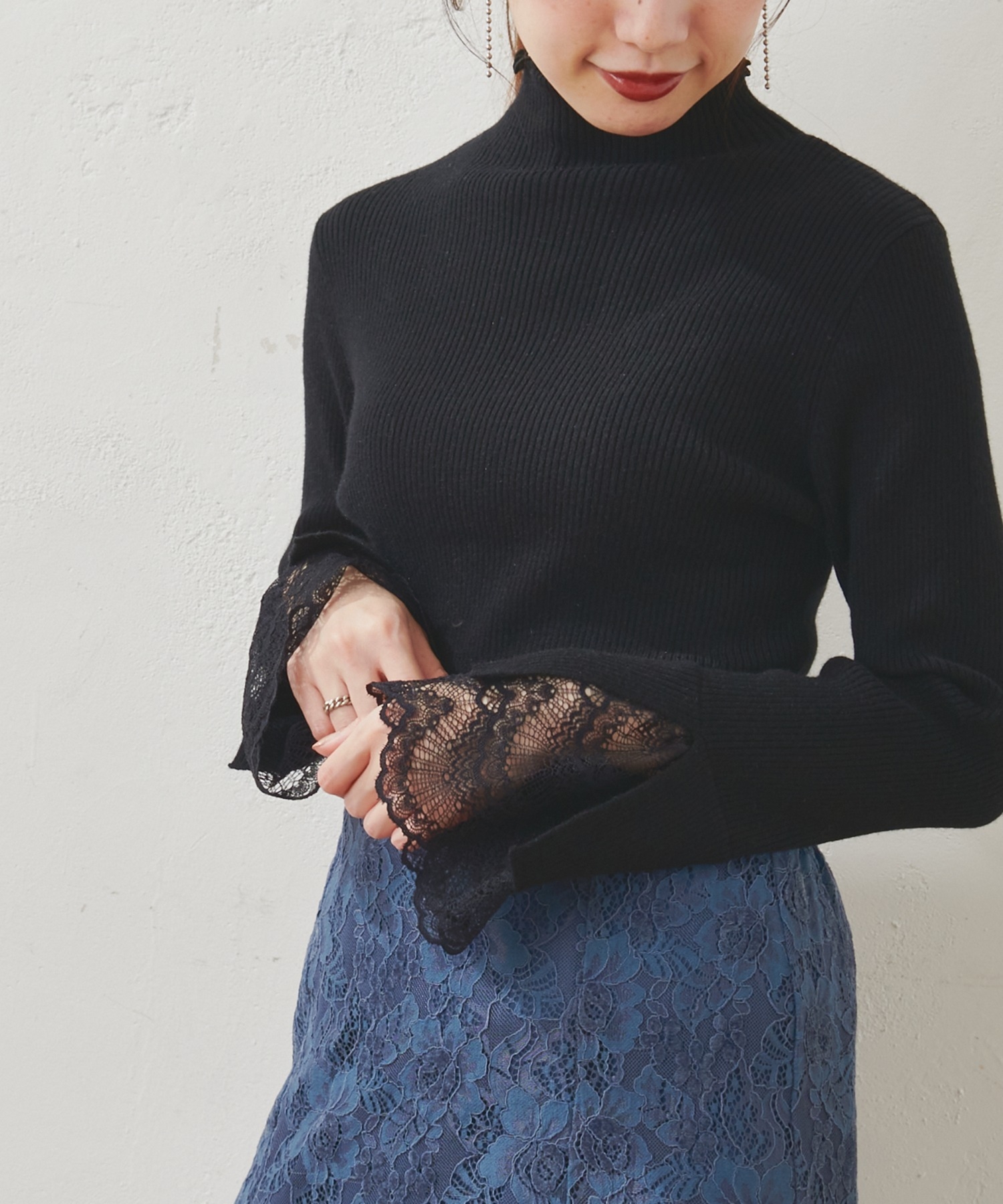 natural couture(ナチュラルクチュール) 袖口レースリブタートル