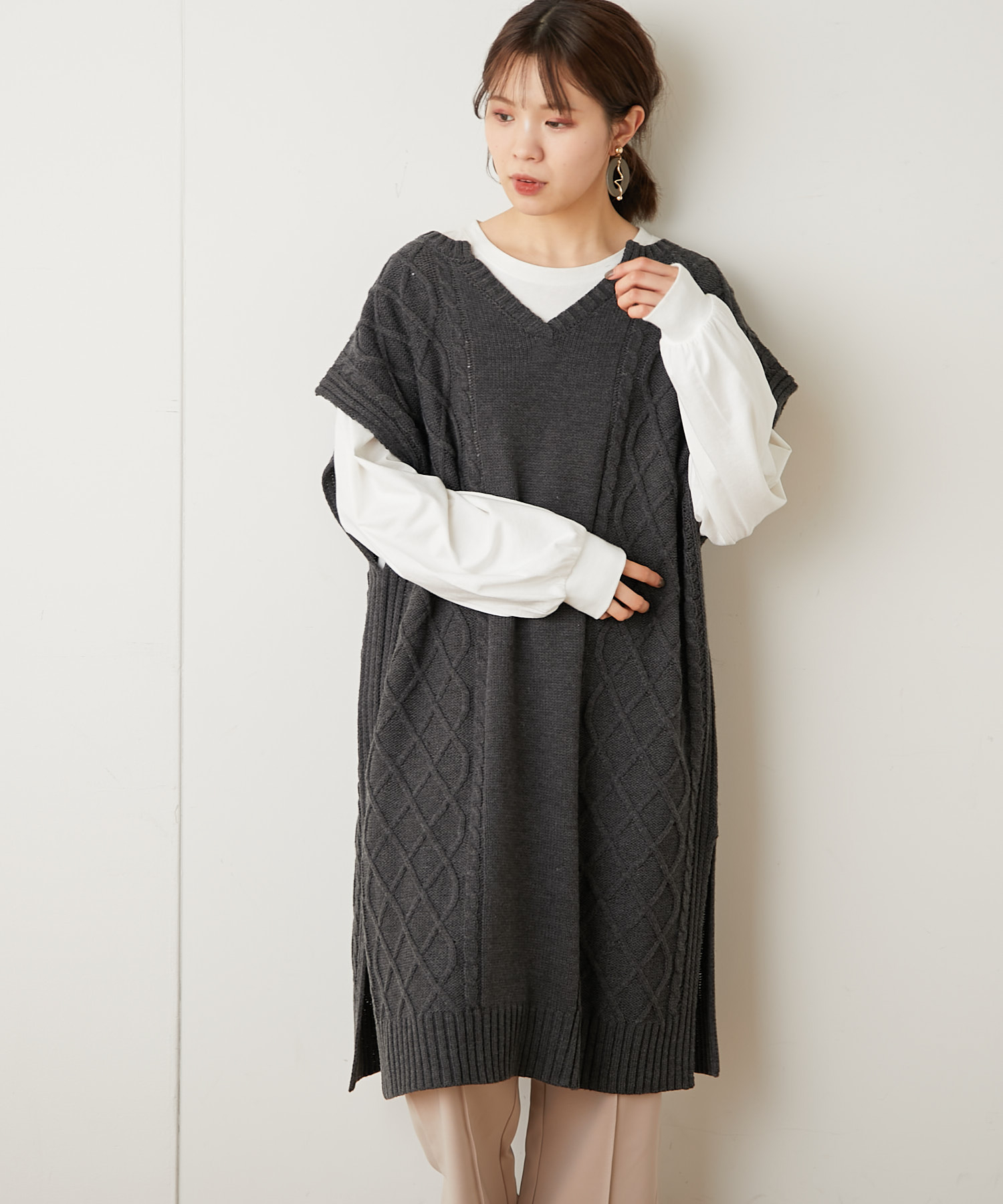 ケーブル編みロングニットベストワンピース Nice Claup Outlet ナイスクラップ アウトレット レディース Pal Closet パルクローゼット パルグループ公式ファッション通販サイト