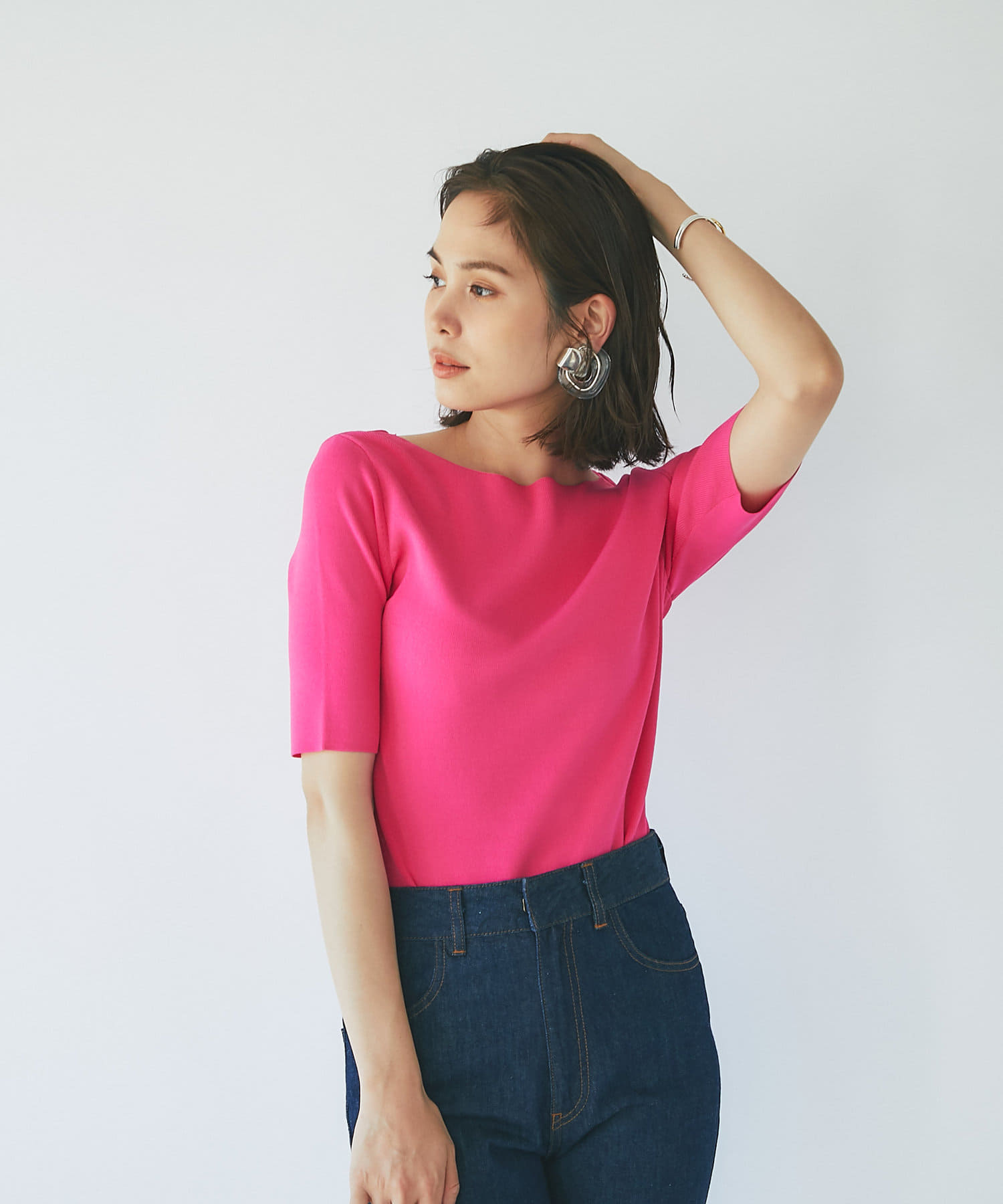 ボンボンストアニットSサイズ 手洗い可・接触冷感・UVカット】総針5分袖ニット | La boutique