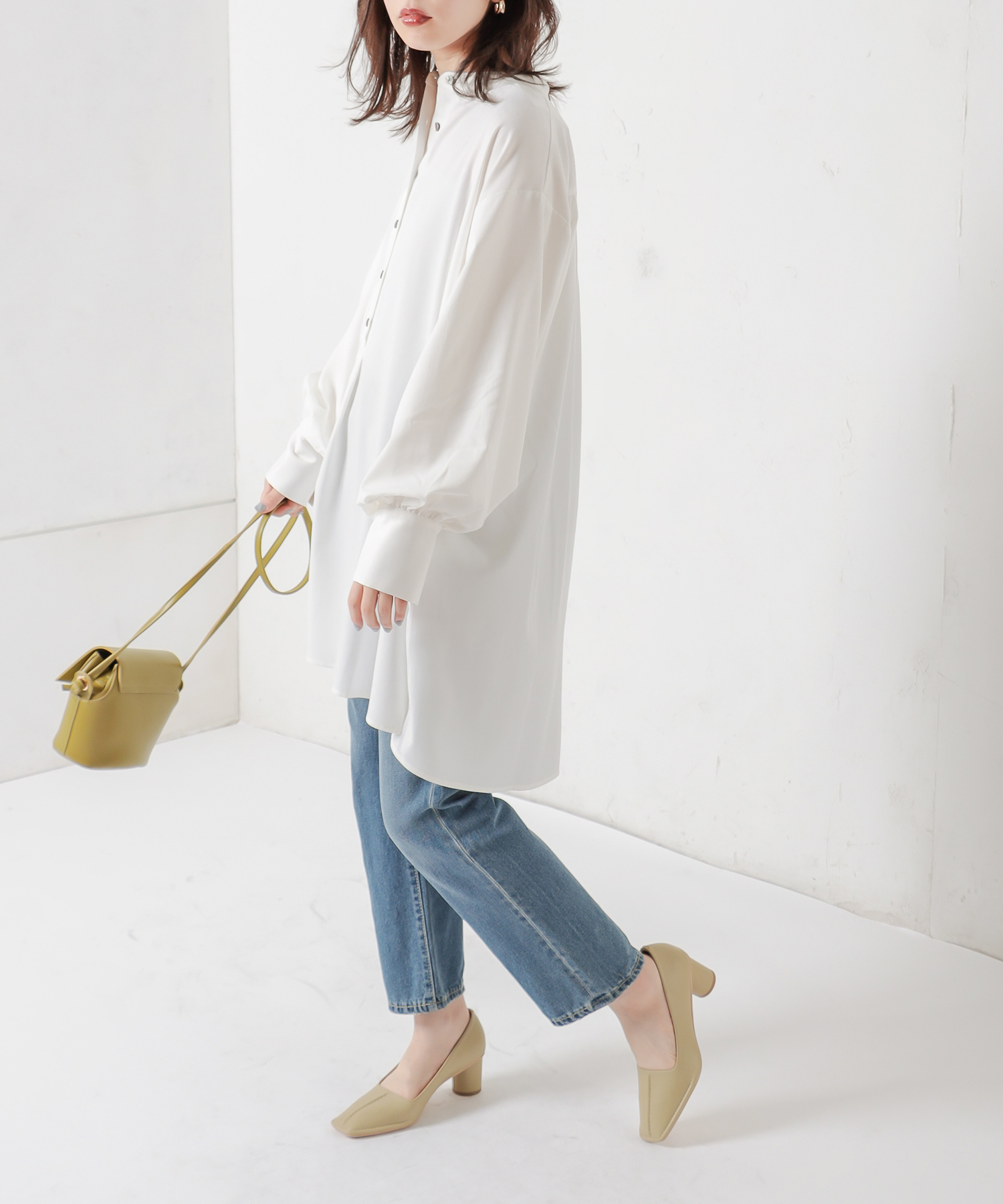バンドカラーギャザースリーブシャツ | natural couture