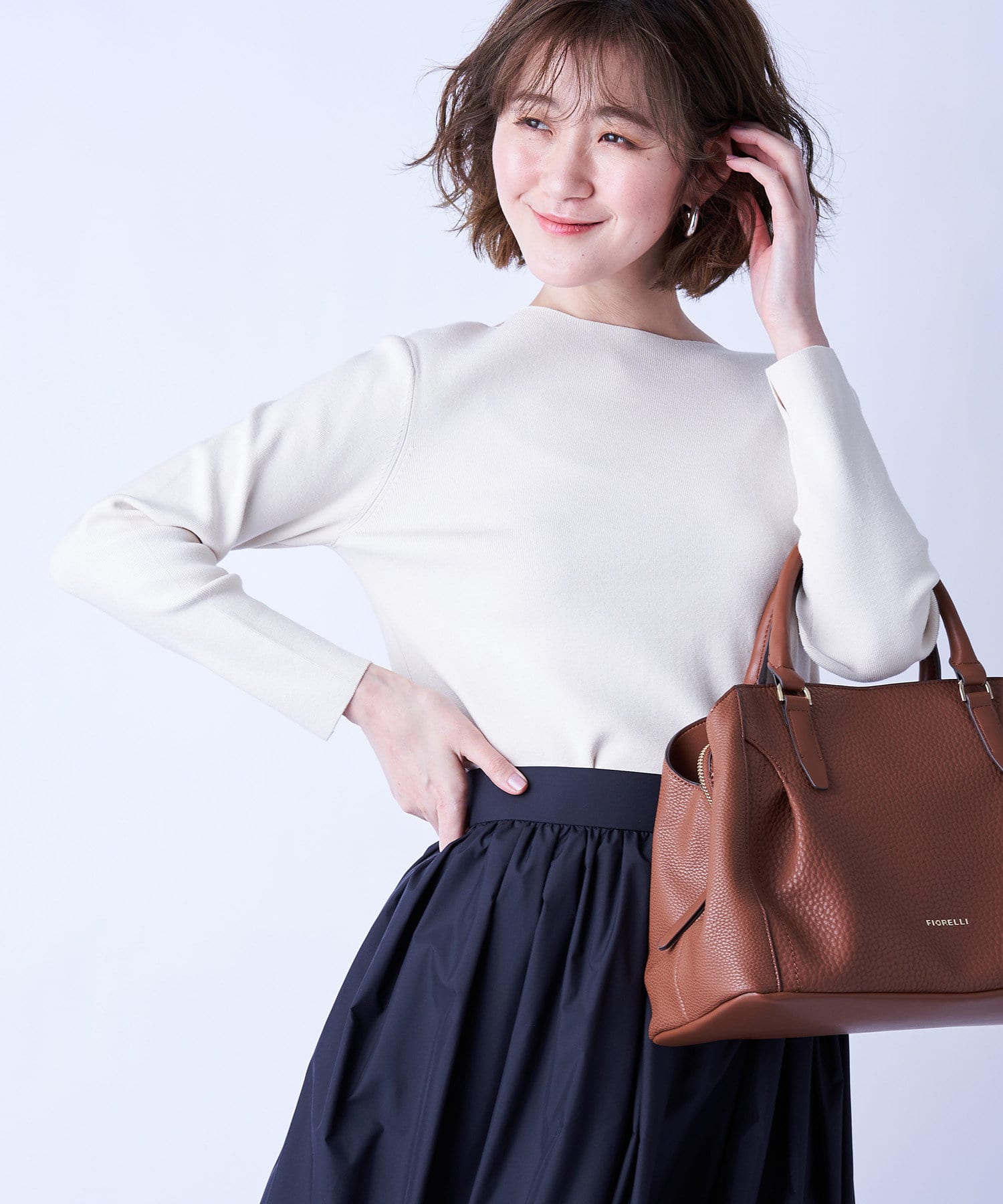 un dix cors(アンディコール) 【スパンシルクの微光沢が上品さを演出】総針クルーネックプルオーバー