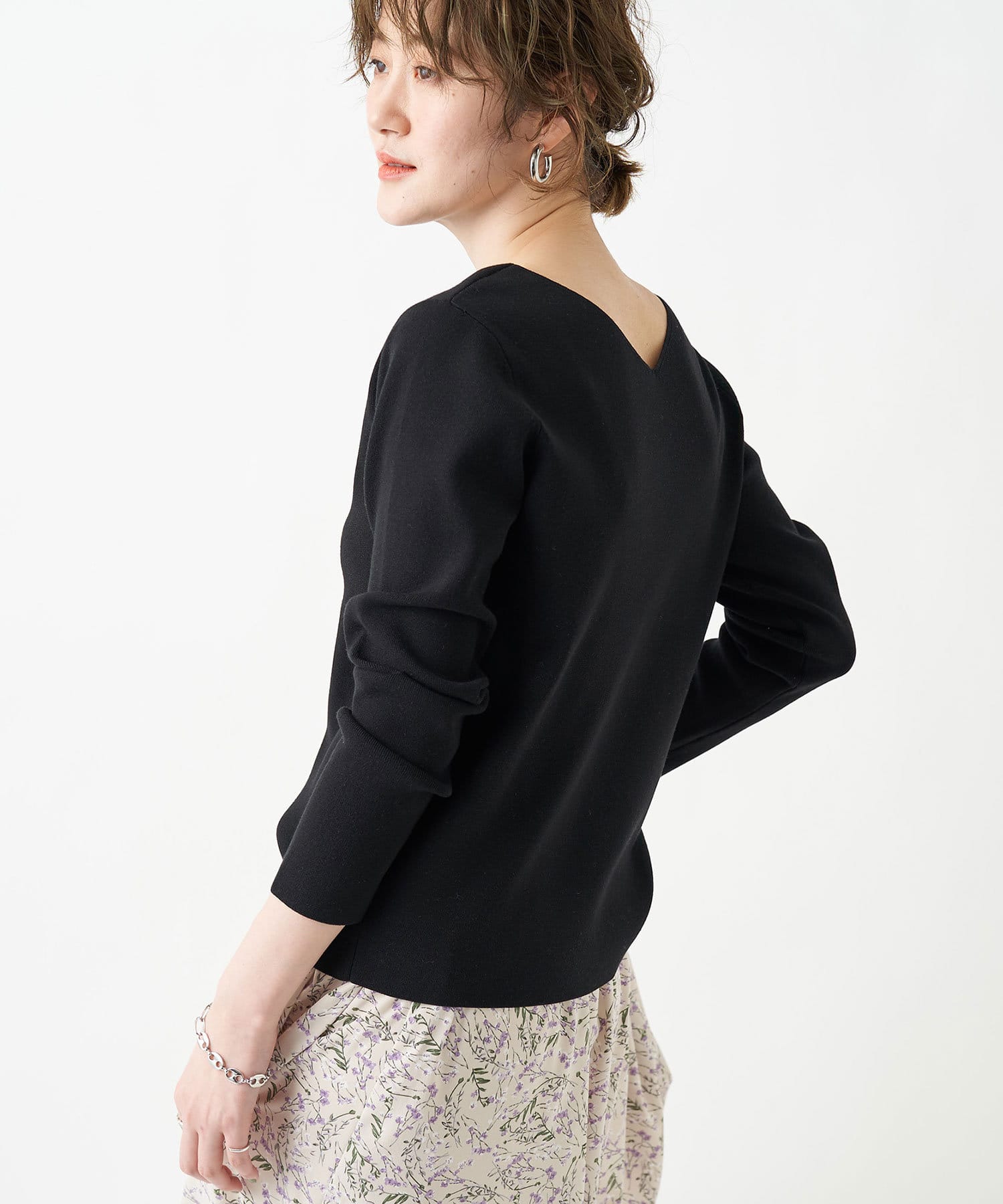 un dix cors(アンディコール) 【スパンシルクの微光沢が上品さを演出】総針クルーネックプルオーバー