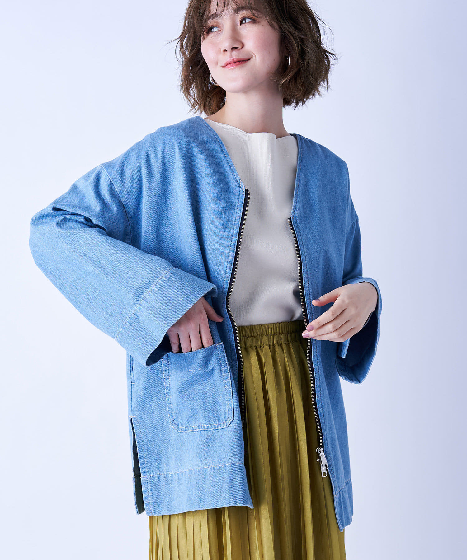 un dix cors(アンディコール) 動画付き【《こだわりが詰まった》手洗い可】2WAYデニムチュニックシャツ