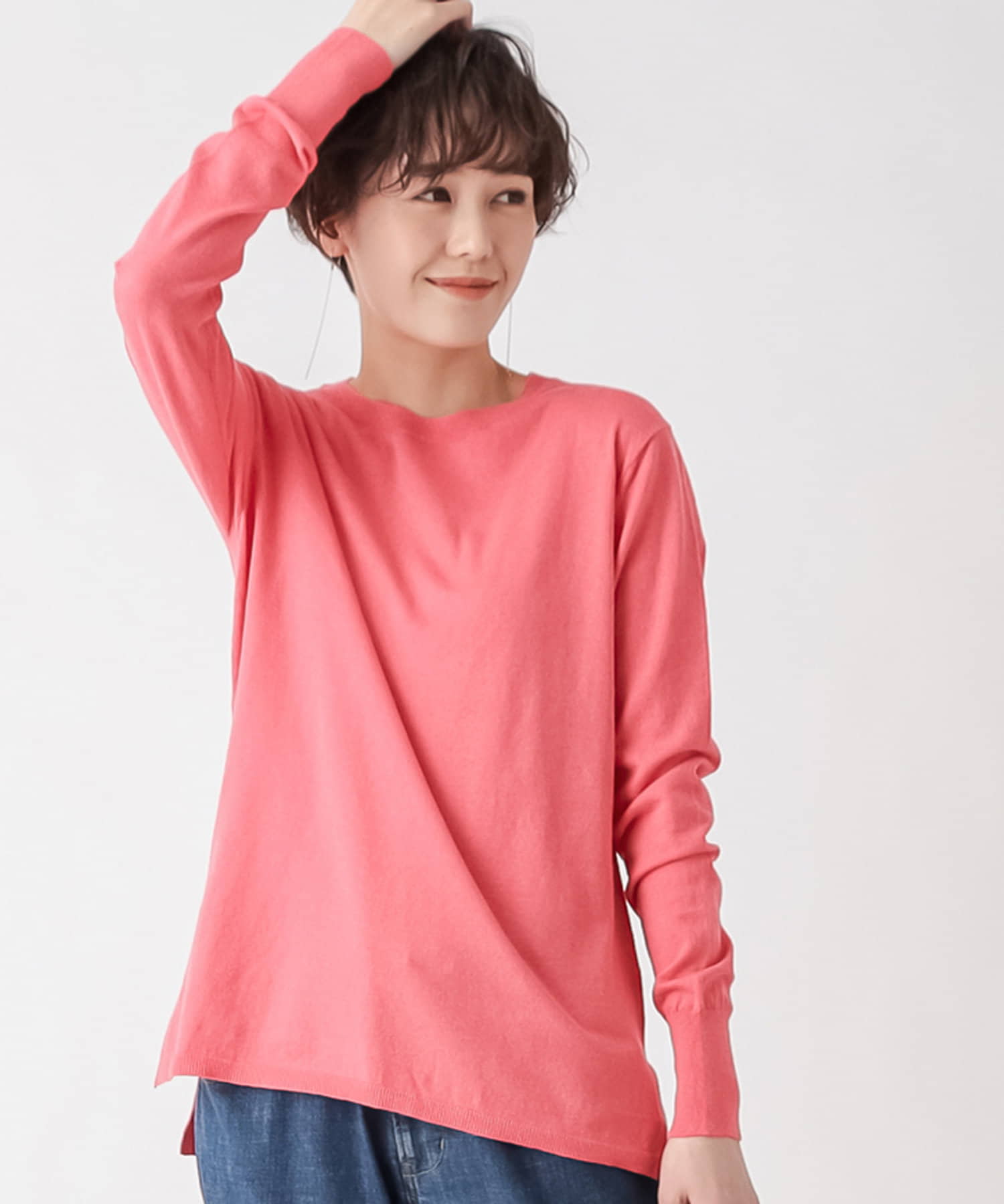 un dix cors(アンディコール) 動画付【《シンプルで着回し力抜群》手洗い可】コットンカシミヤ裾スリットニット