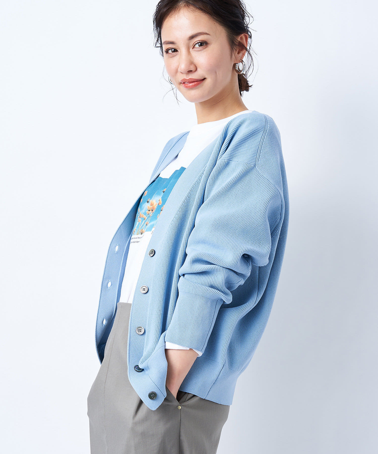 un dix cors(アンディコール) 【軽い着心地の定番アイテム】Vネック片畦ルーズカーデ