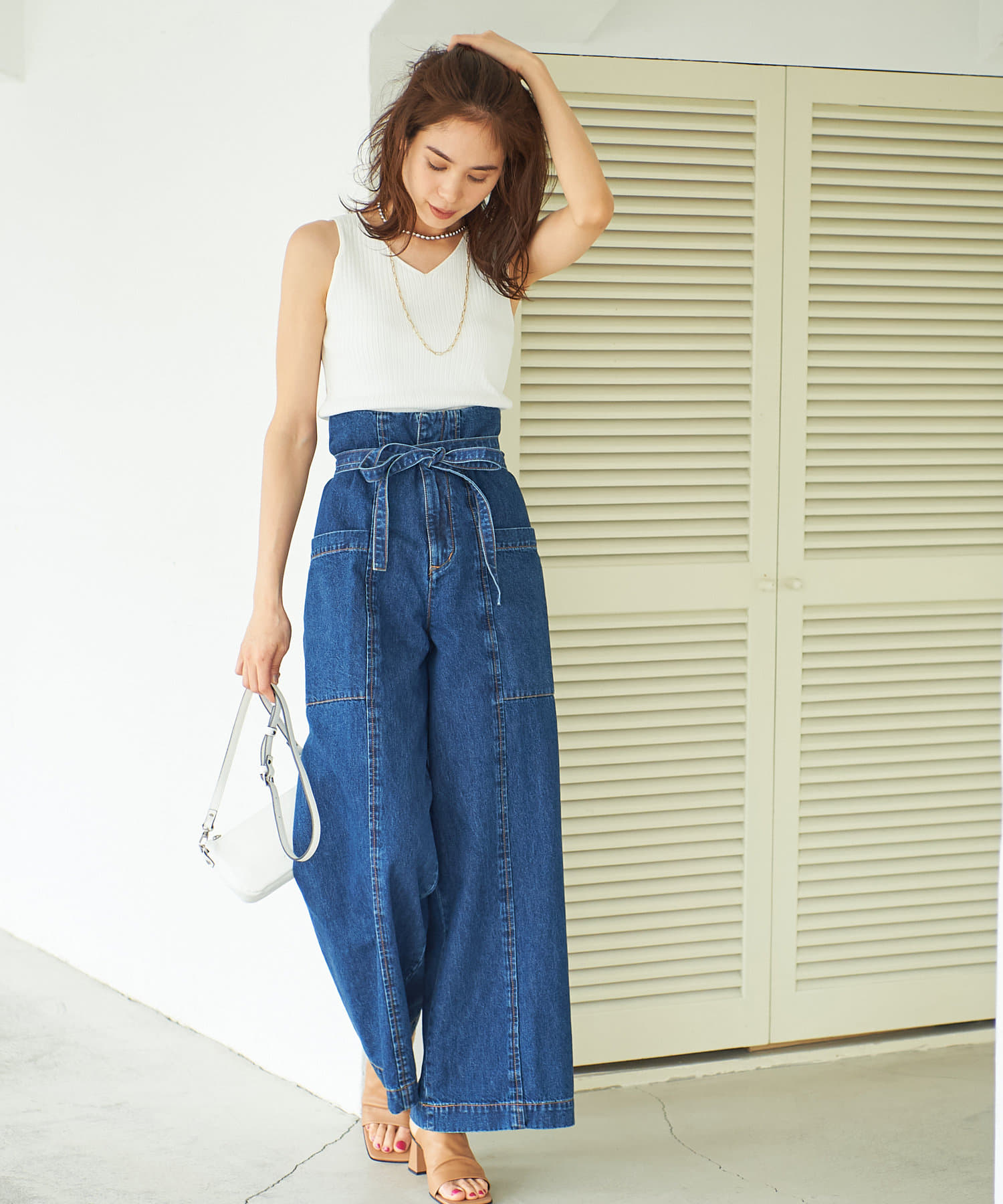 CURRENTAGE HAIGH WAIST DENIM パンツ ホワイトデニム