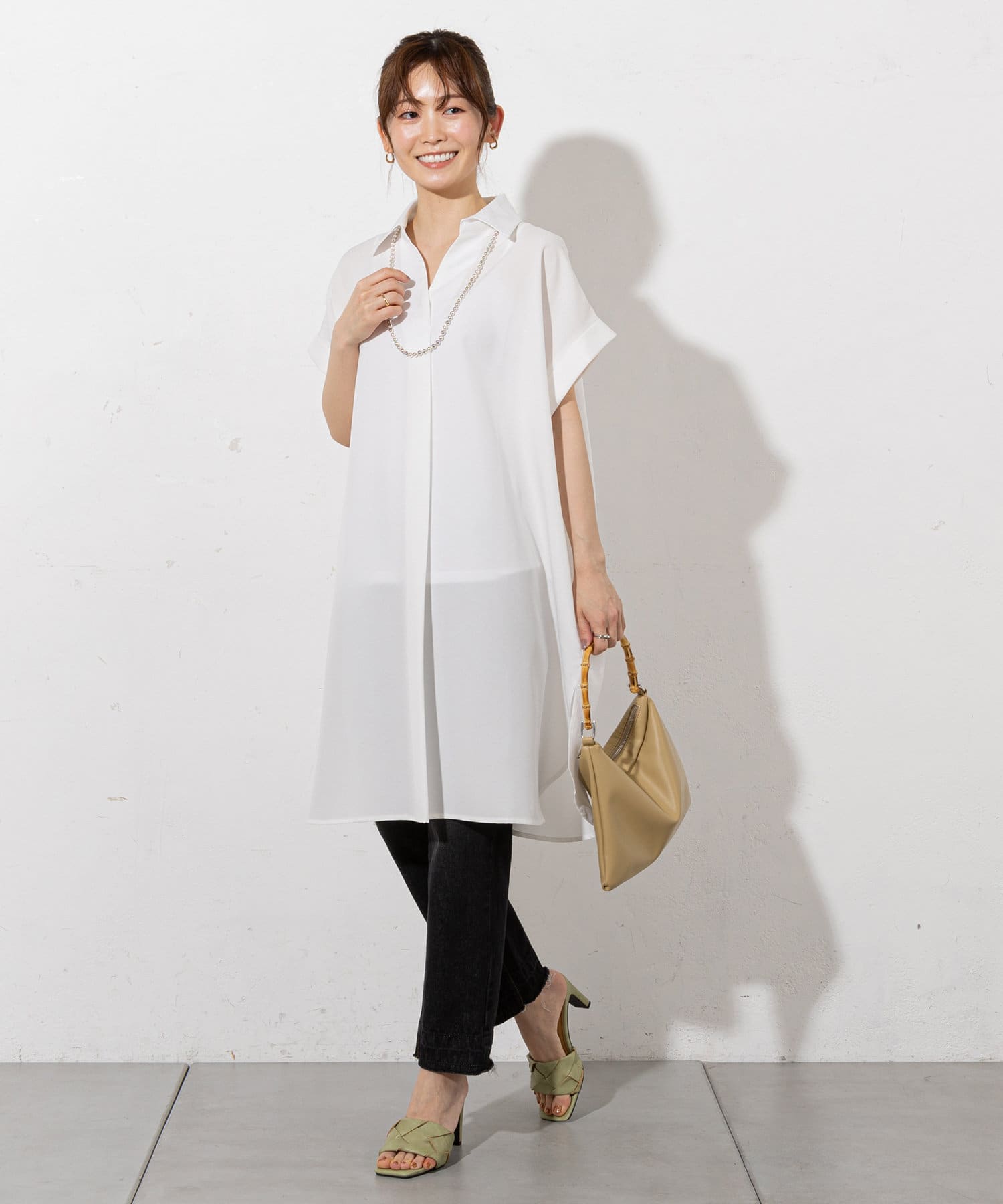 prose verse(プロズヴェール) リネンタッチスキッパーシャツワンピース