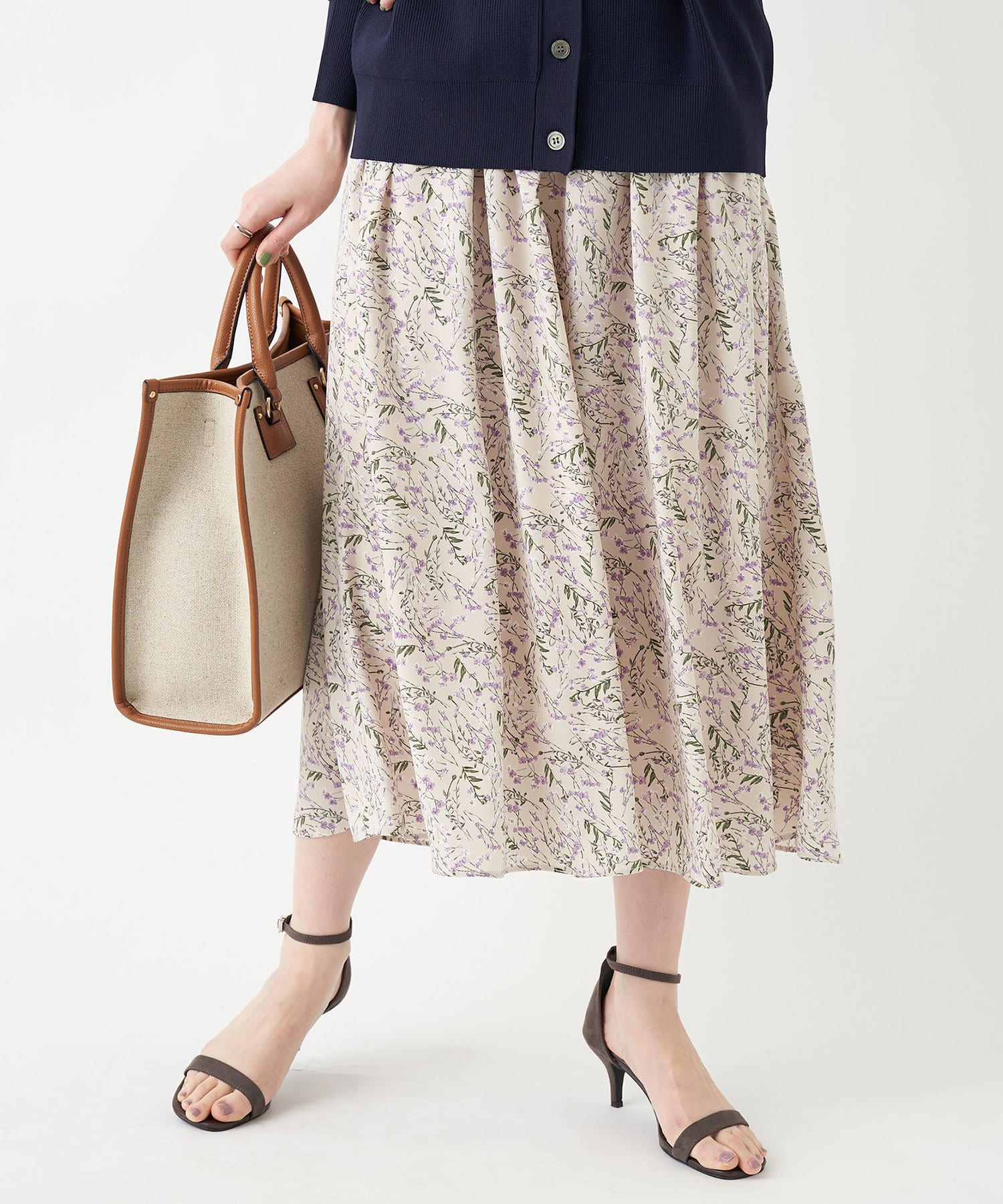 un dix cors(アンディコール) 【広がり過ぎないシルエット】プリントギャザースカート