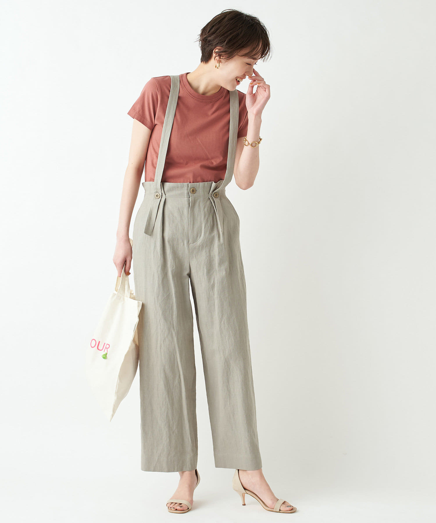 un dix cors(アンディコール) 【今季マストなトレンドパンツ】リネンヘリンボンサスペンダー付パンツ