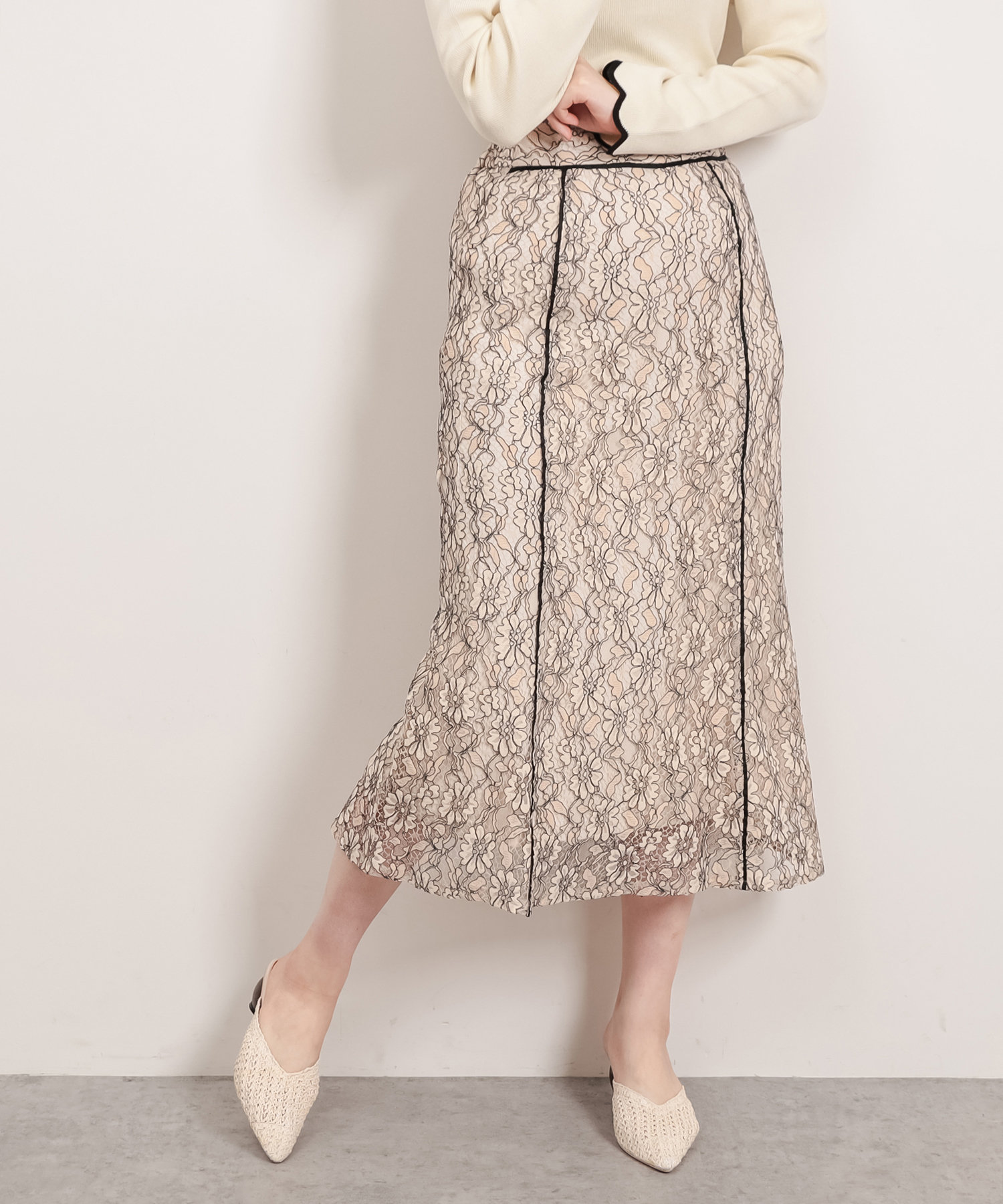 natural couture(ナチュラルクチュール) 配色レーススカート