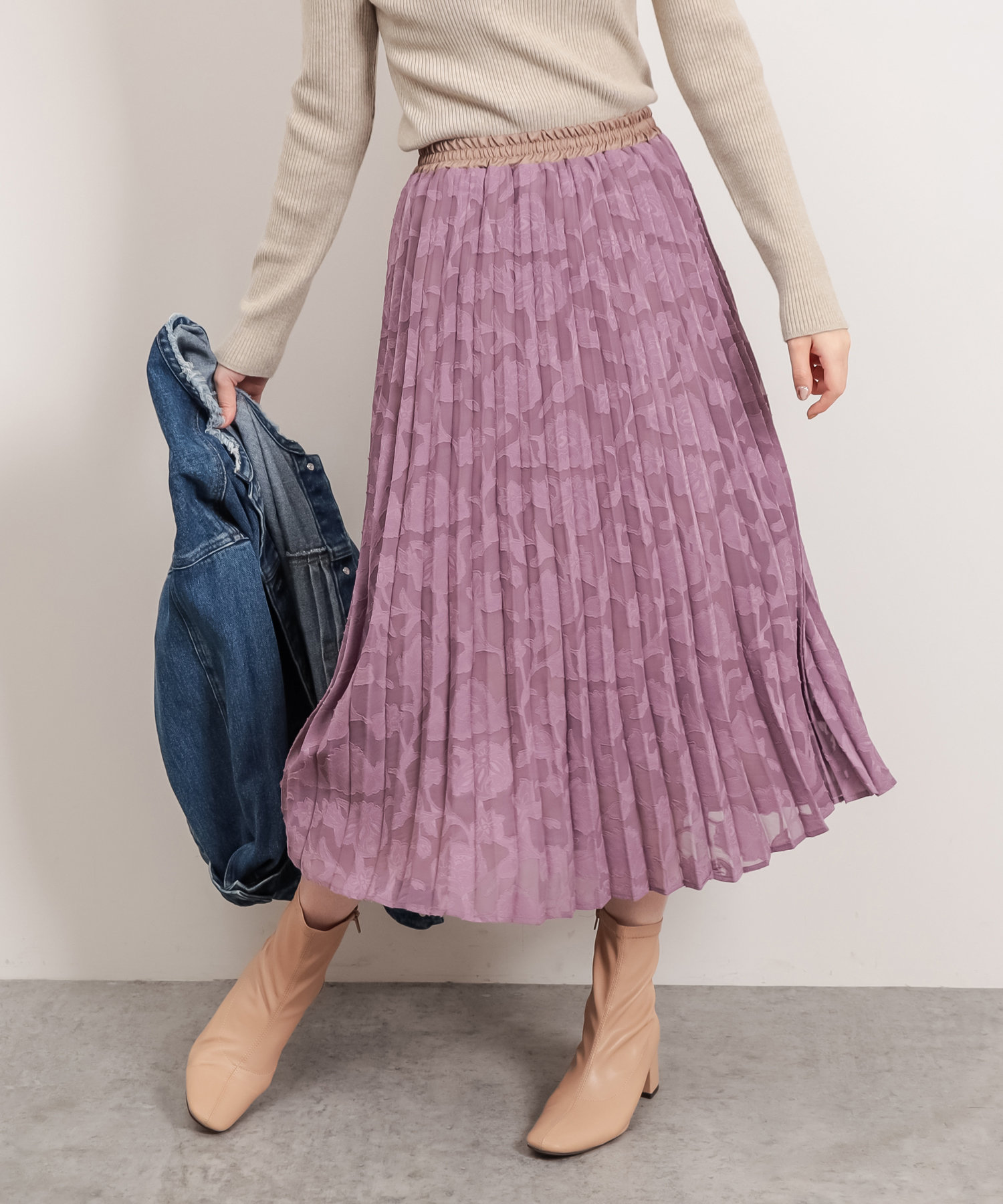 natural couture(ナチュラルクチュール) オパールフラワープリーツレディスカート