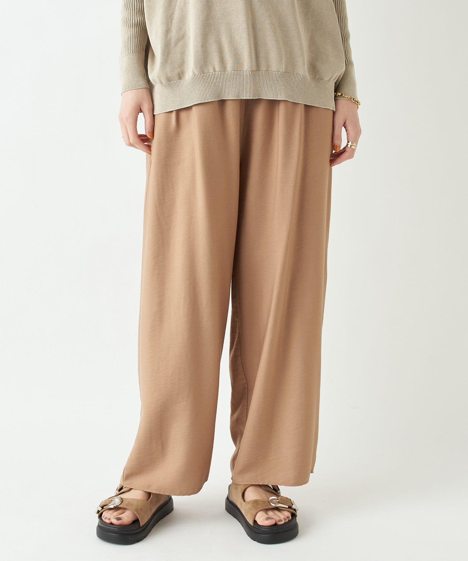 un dix cors(アンディコール) 【光沢感が女性らしくみせてくれる】ライトスラブイージーパンツ