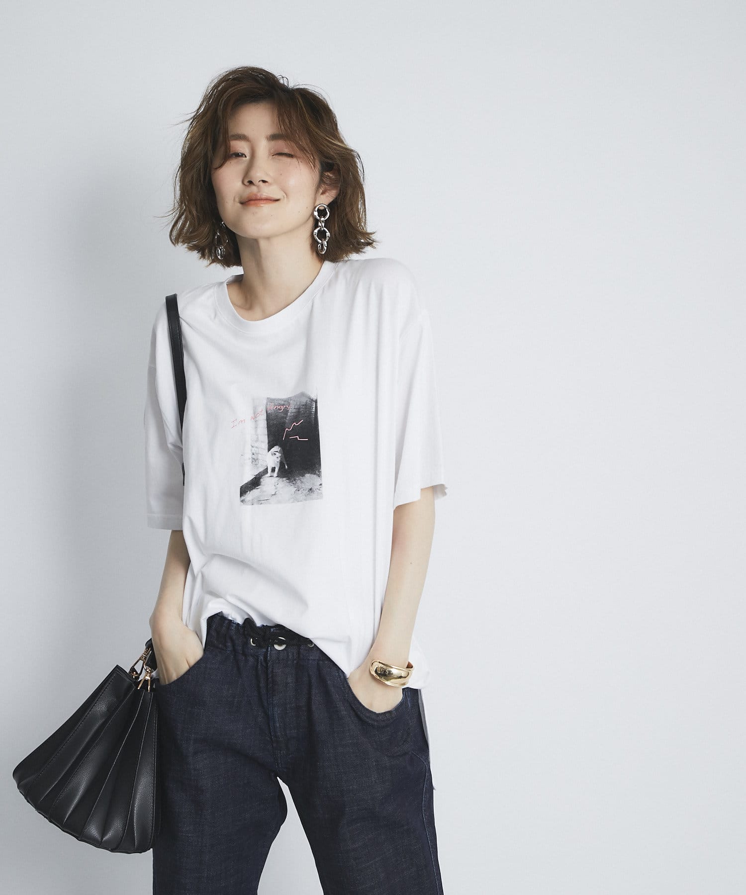 un dix cors(アンディコール) 【WEB限定・洗える】キャット転写プリントTシャツ