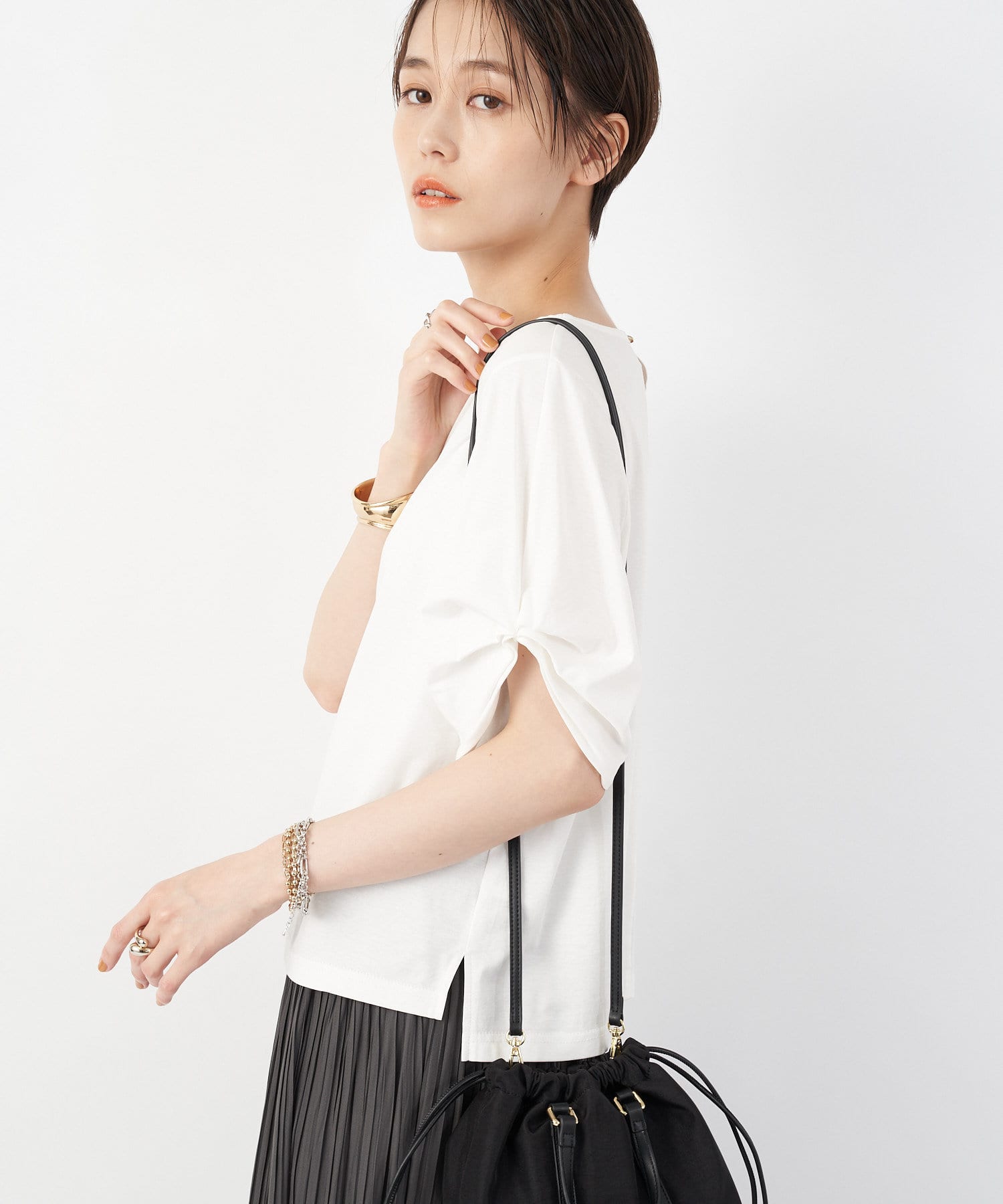 un dix cors(アンディコール) 【お仕事に最適】80シルケットタック入りカットソー