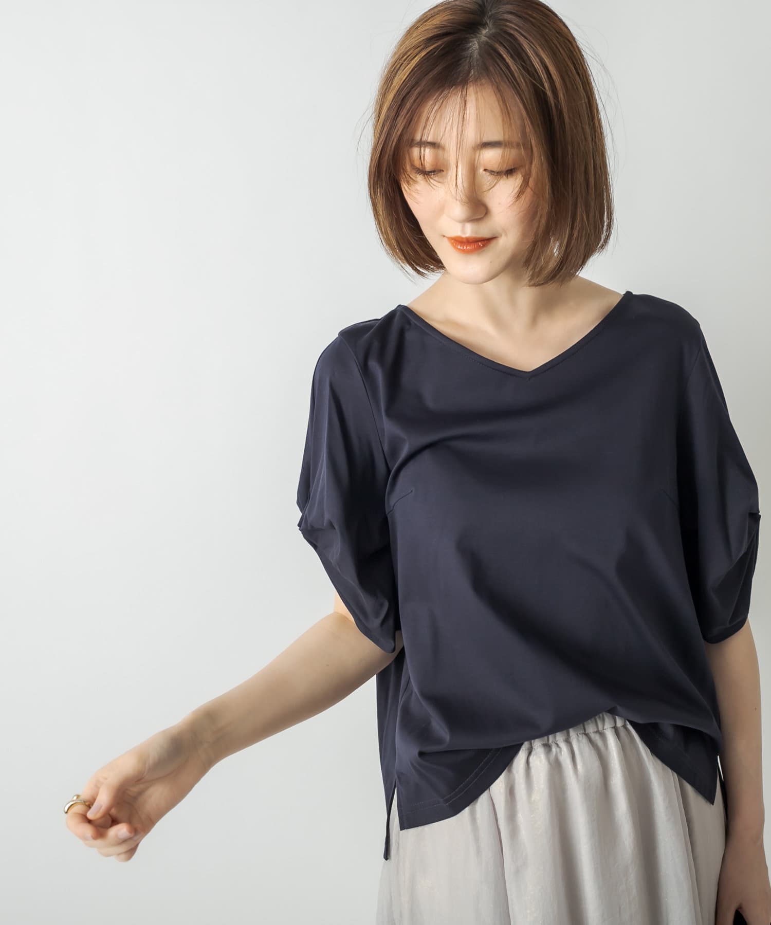 un dix cors(アンディコール) 【お仕事に最適】80シルケットタック入りカットソー