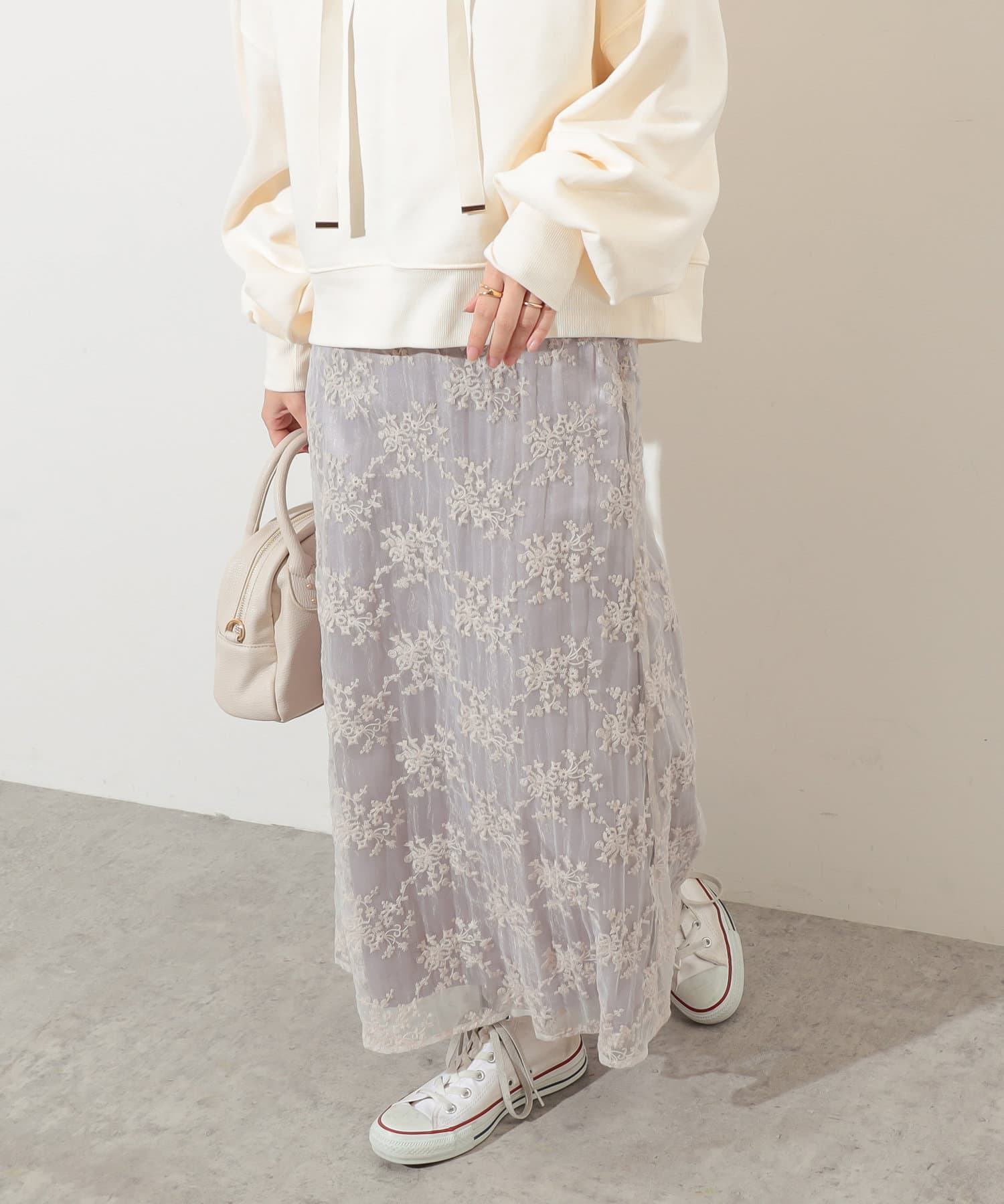 natural couture(ナチュラルクチュール) オーガンジー刺繍スカート