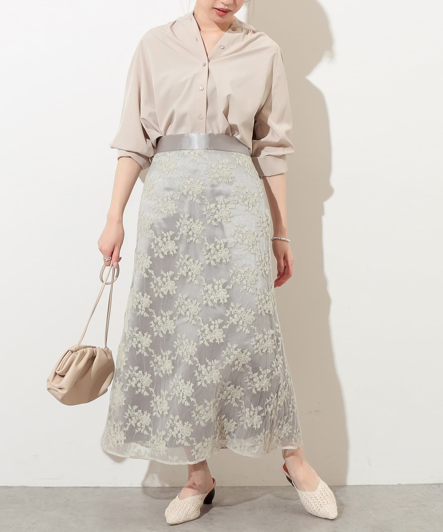 オーガンジー刺繍スカート | natural couture(ナチュラルクチュール
