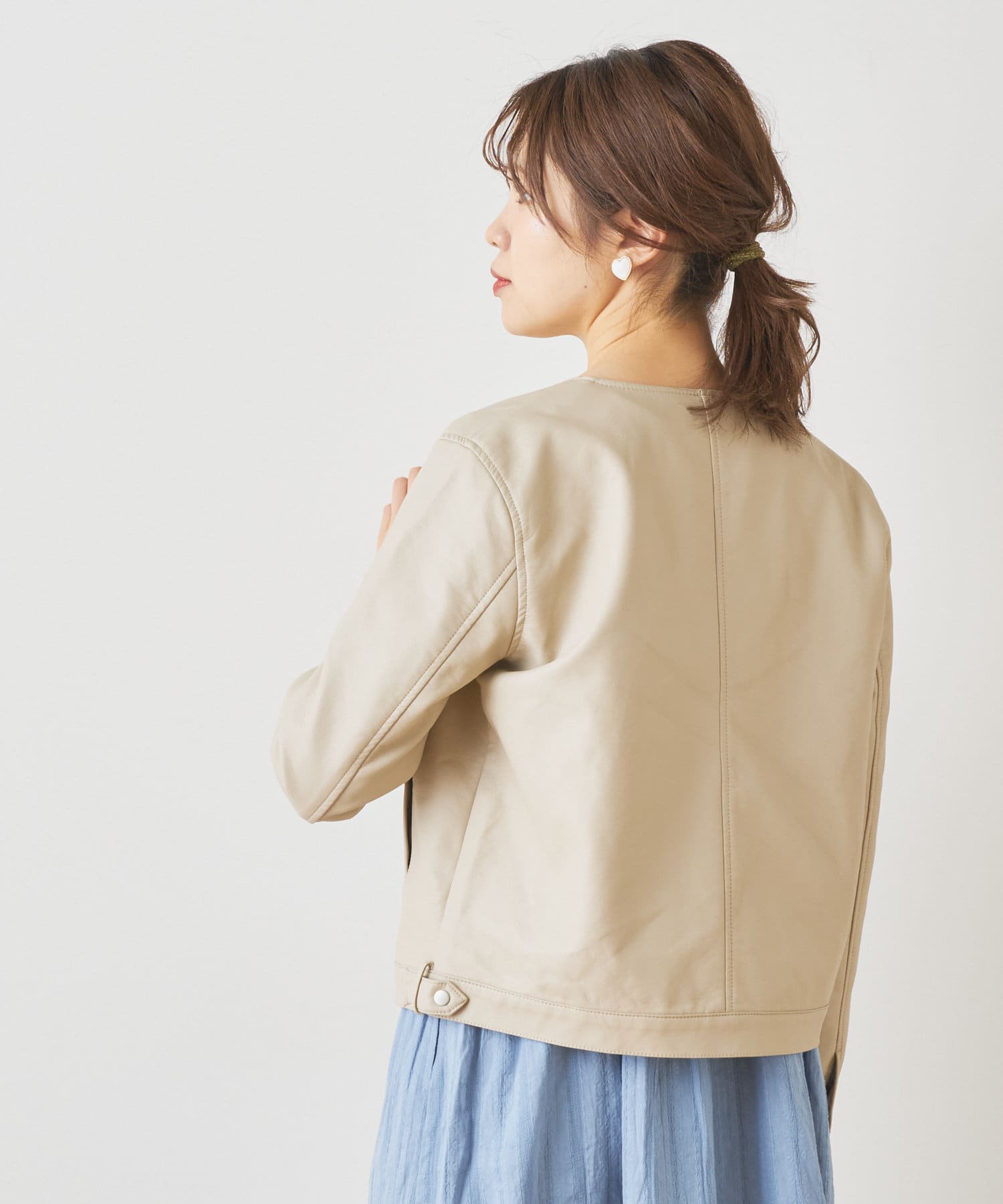 合皮ライダースノーカラージャケット Nice Claup Outlet ナイスクラップ アウトレット レディース Pal Closet パルクローゼット パルグループ公式ファッション通販サイト