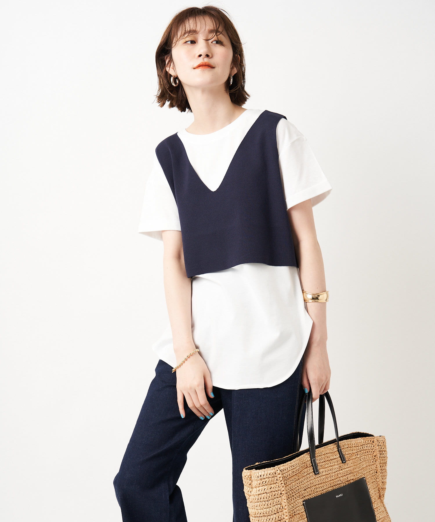 un dix cors(アンディコール) 【着回し力抜群のセットアイテム】ニットビスチェ×Tシャツ