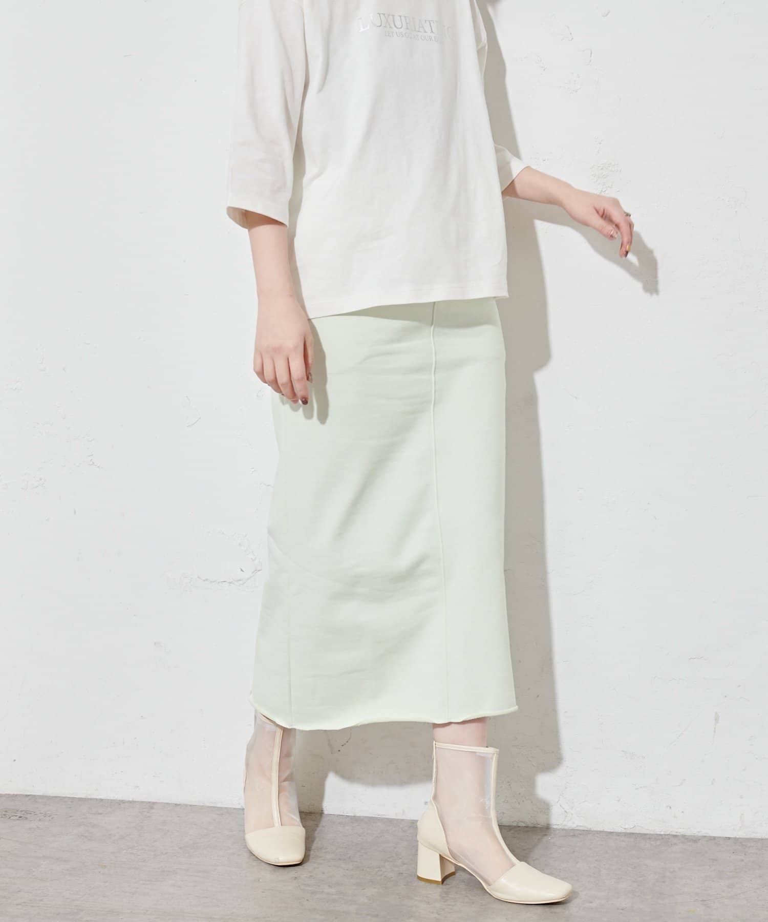 natural couture(ナチュラルクチュール) 【WEB限定】春めき配色裏毛ナロースカート