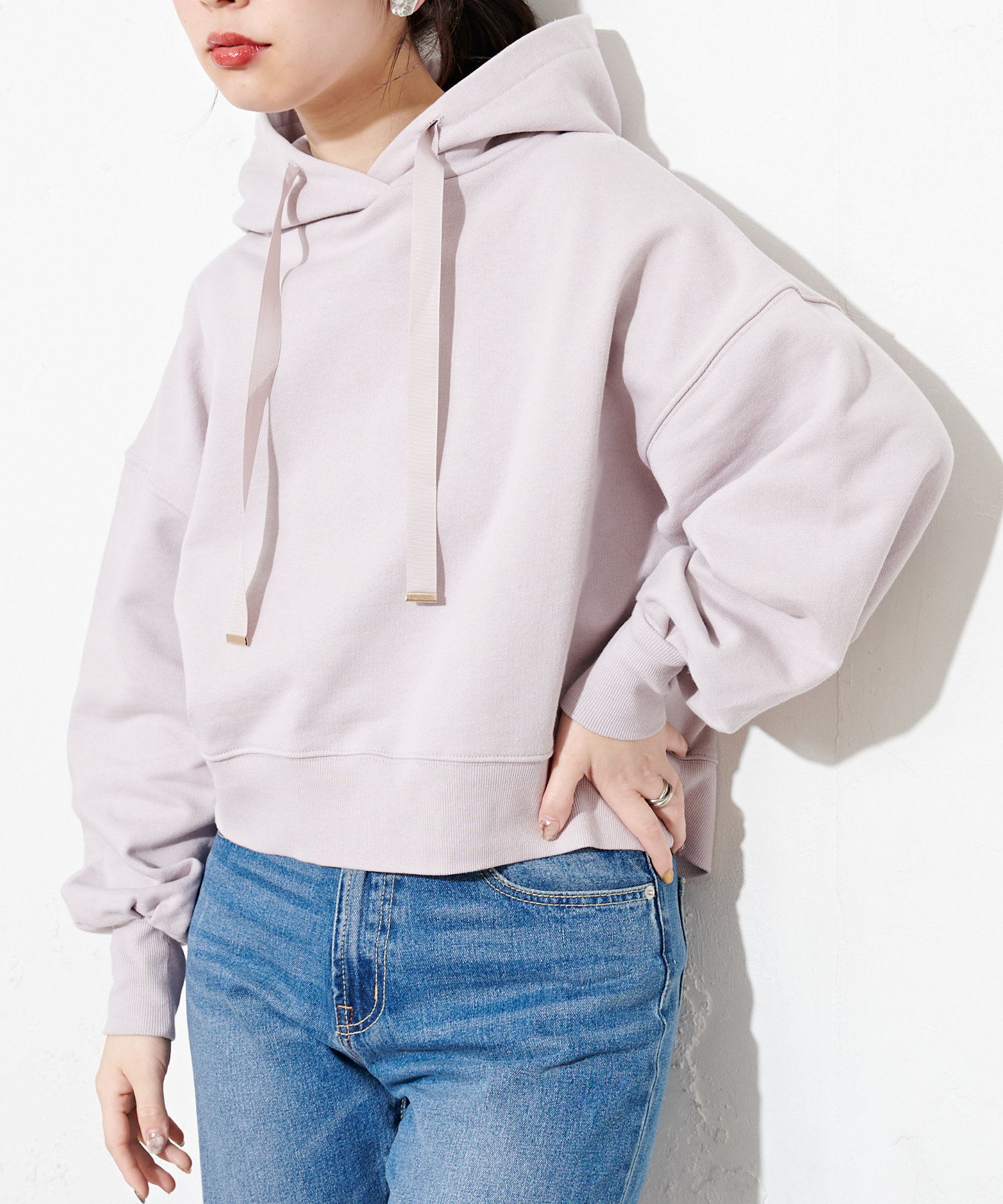 袖タックグログランリボンショート丈パーカー | natural couture 
