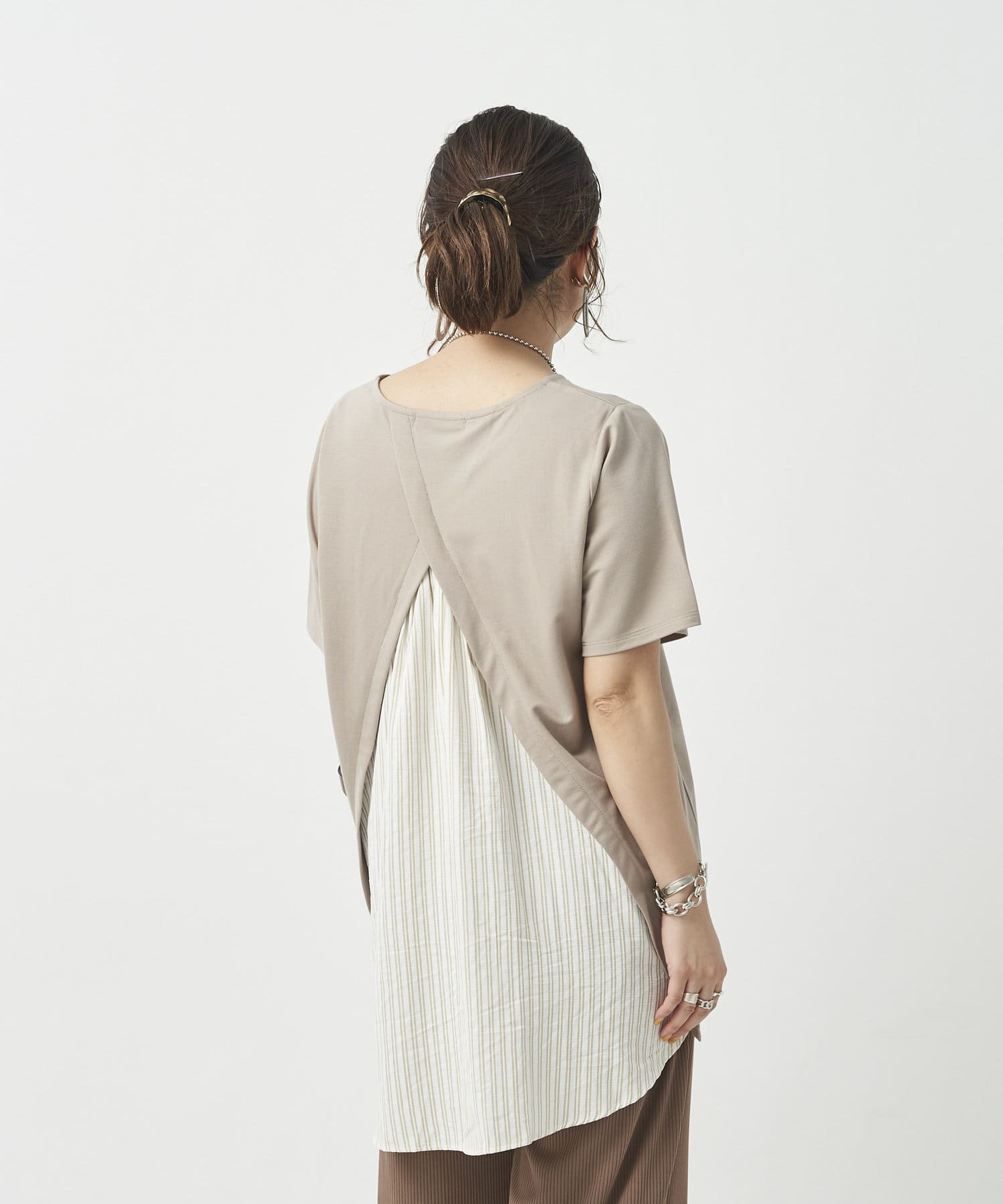 Chez toi(シェトワ) バックストライプフレア切替プルオーバー