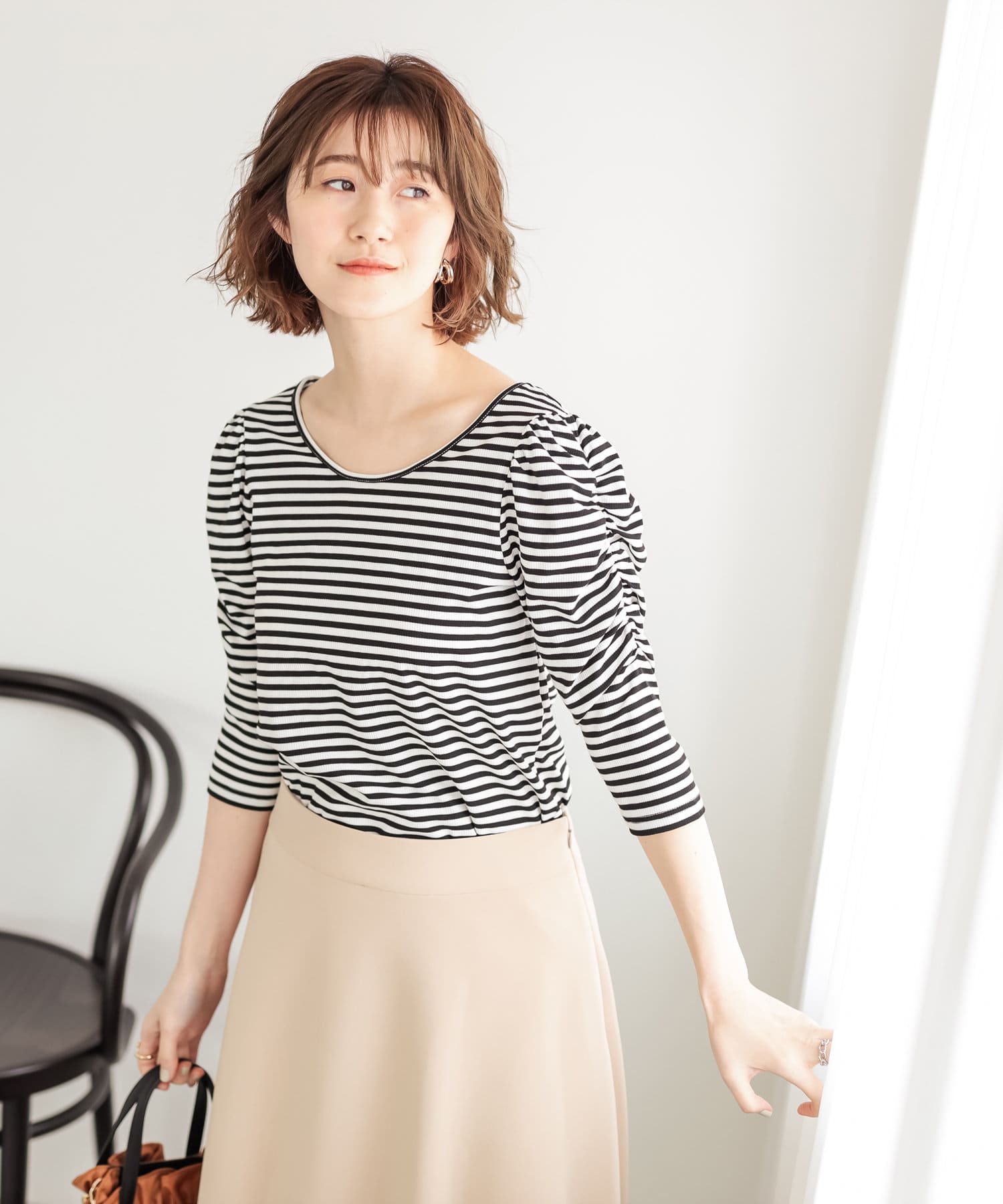 un dix cors(アンディコール) 【《大人の女性にぴったりな一枚》手洗い可】ボーダーパワショルカットソー