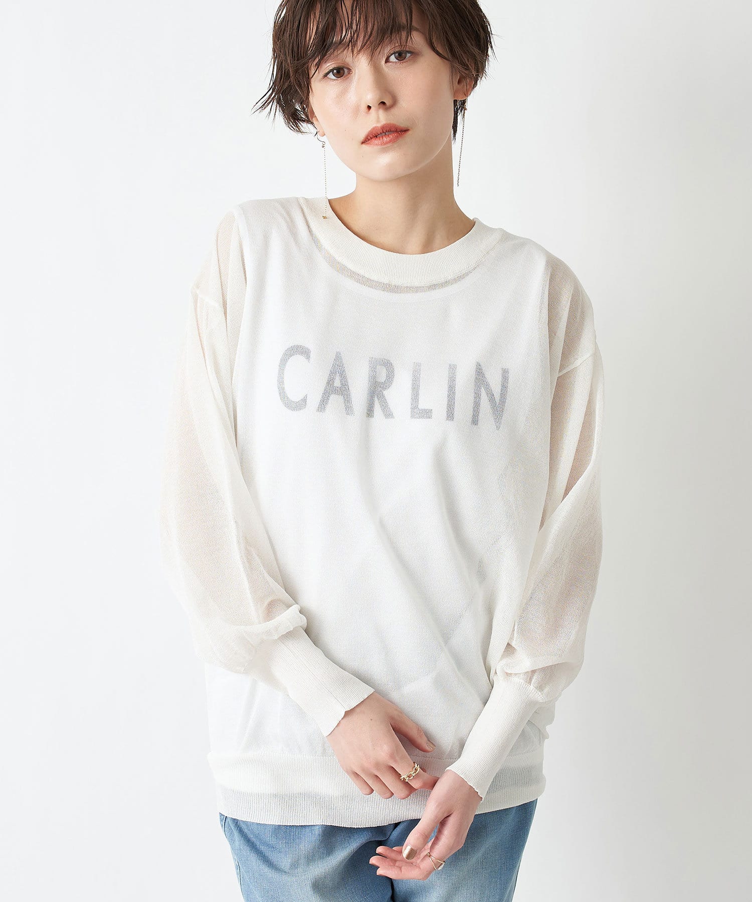 un dix cors(アンディコール) 【オトナカジュアルに仕上がる旬な一枚】ロゴタンクsetシアーニット