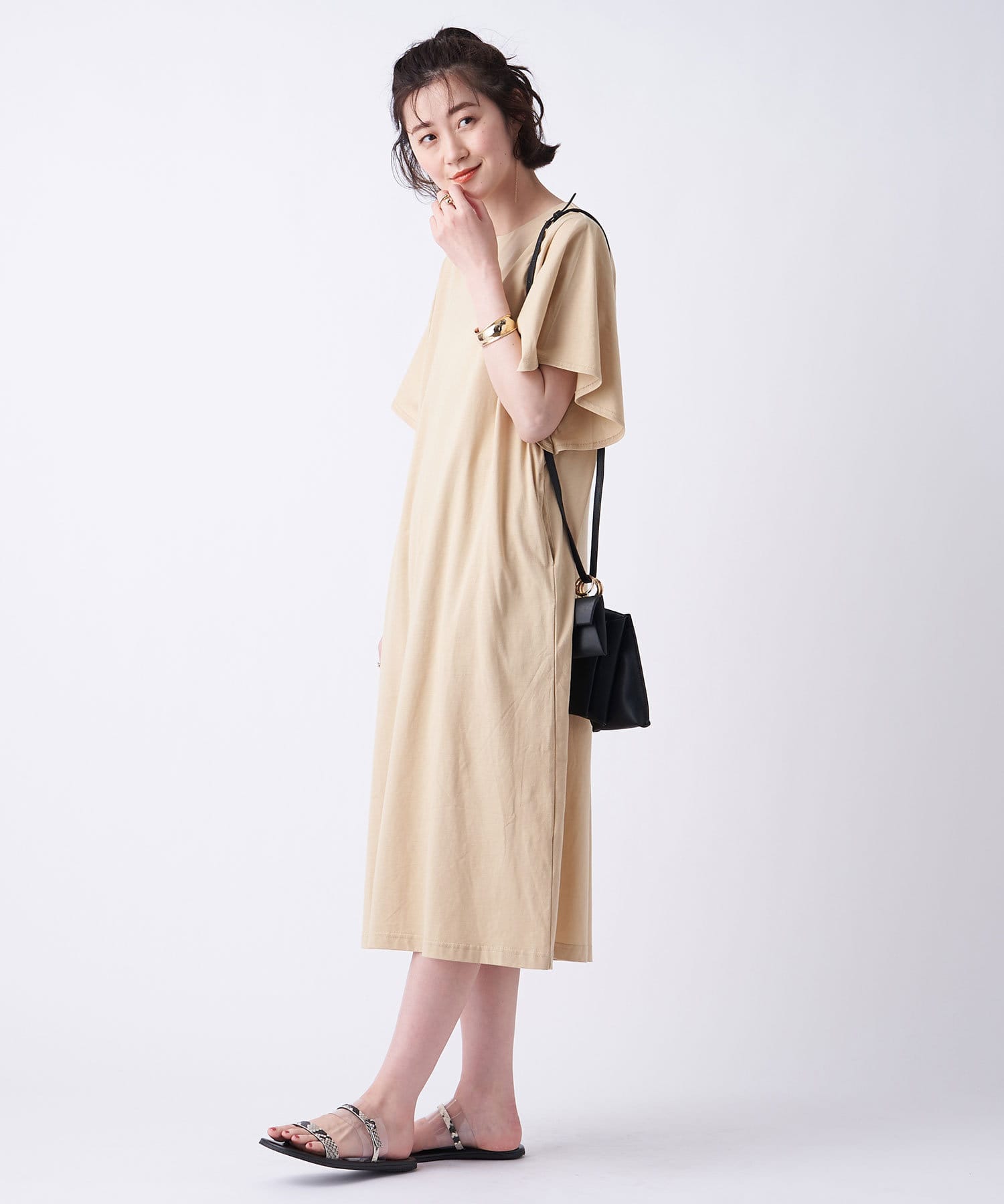 un dix cors(アンディコール) 【《女性らしさが際立つ》洗える】袖フレアカットソーワンピース