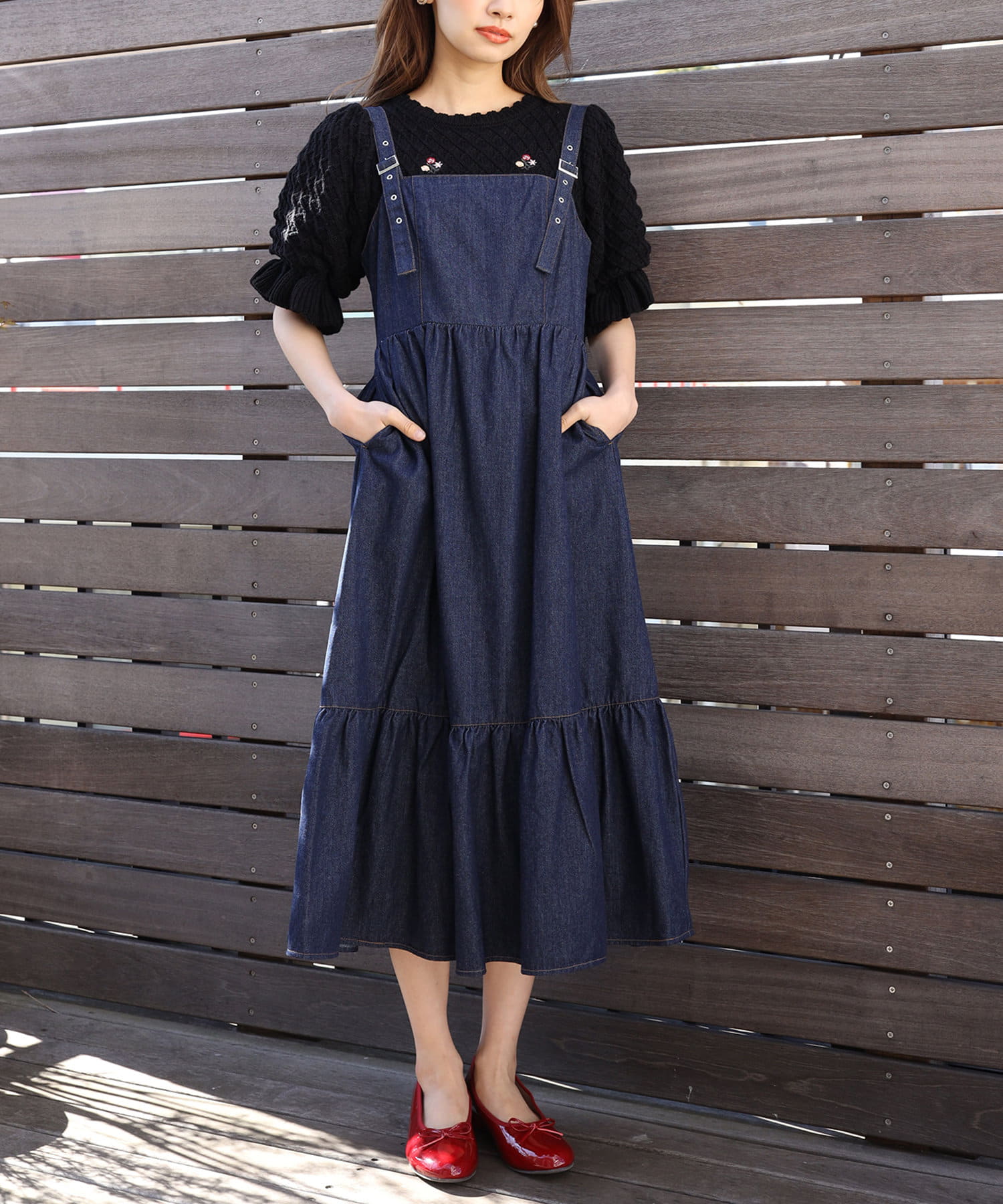 切替フリルデニムジャンパースカート One After Another Nice Claup ワンアフターアナザー ナイスクラップ レディース Pal Closet パルクローゼット パルグループ公式ファッション通販サイト