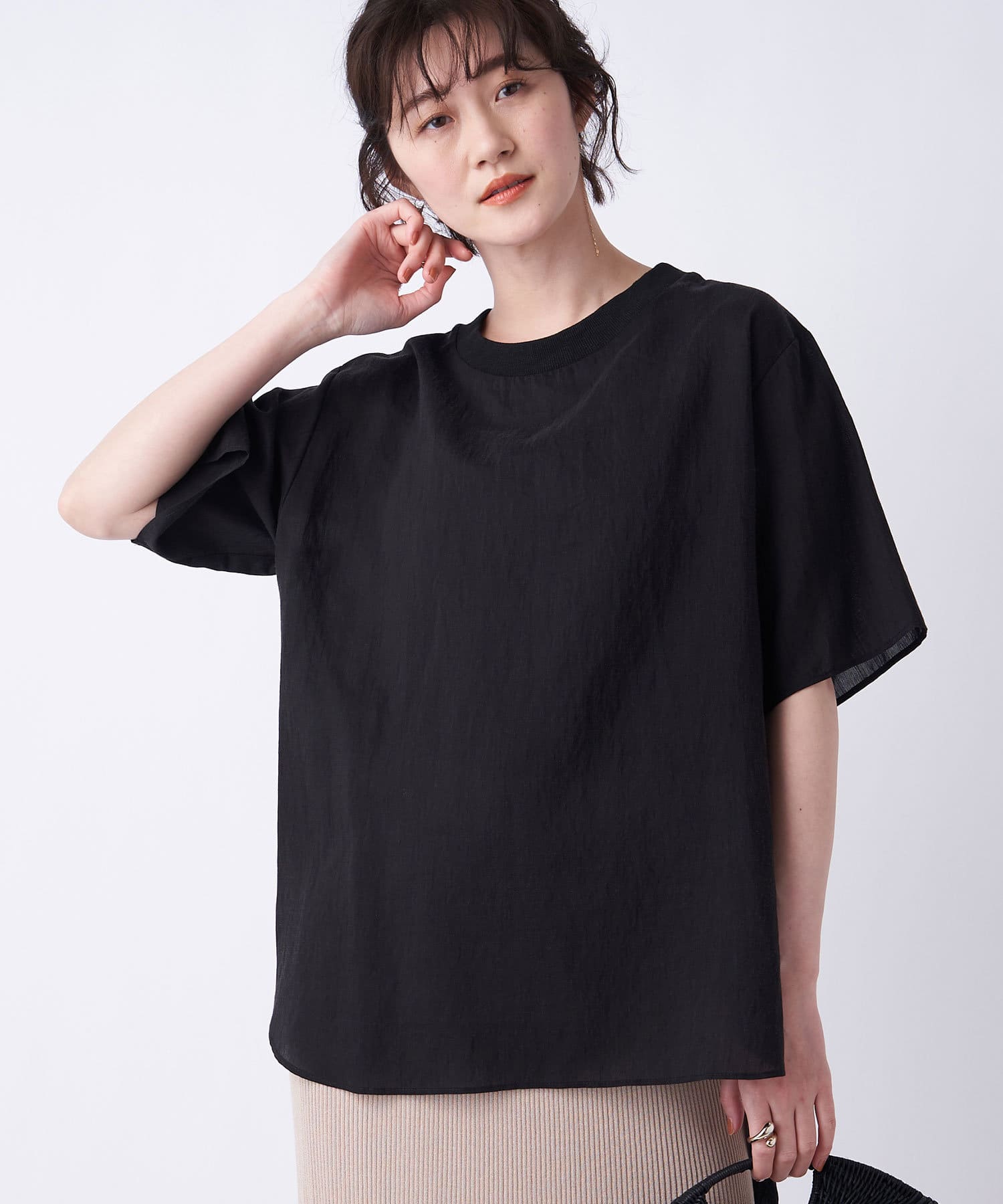 un dix cors(アンディコール) 【大人カジュアルのマストアイテム】麻混シアーボイルTブラウス