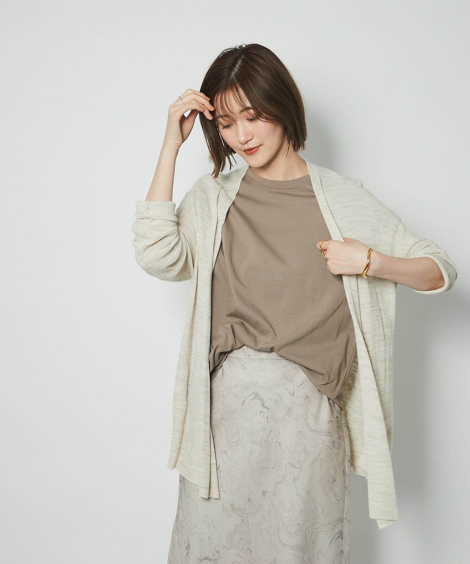 un dix cors(アンディコール) 【ナチュラルな風合いが魅力】リネン混片畦カーディガン