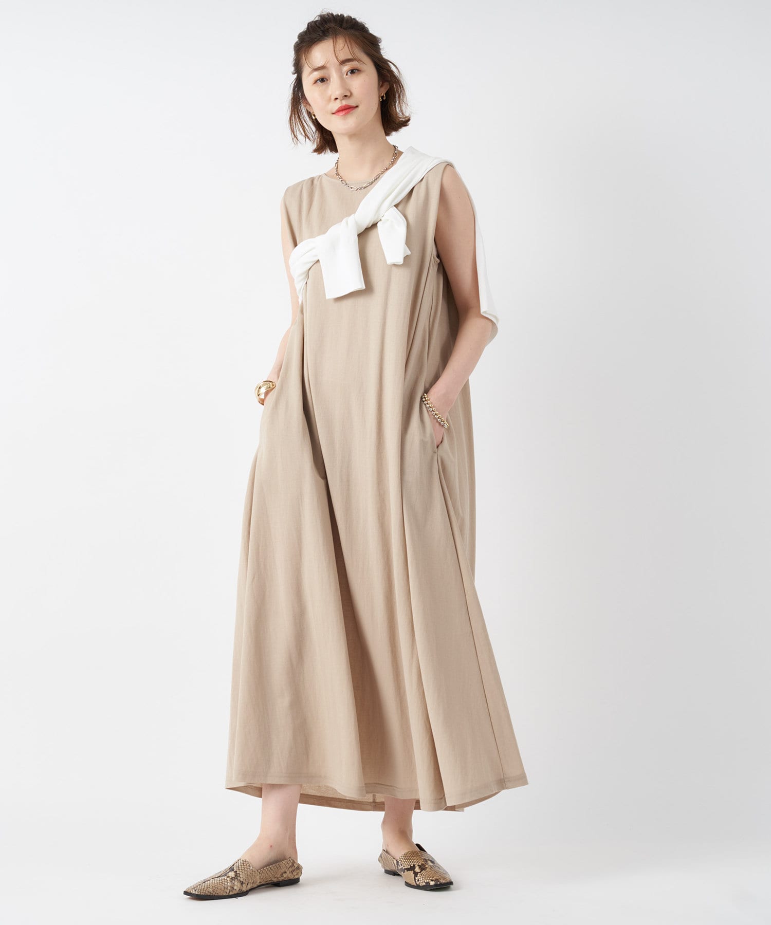 un dix cors(アンディコール) 【1枚で決まる主役ワンピース】接触冷感フレンチショルダーワンピース