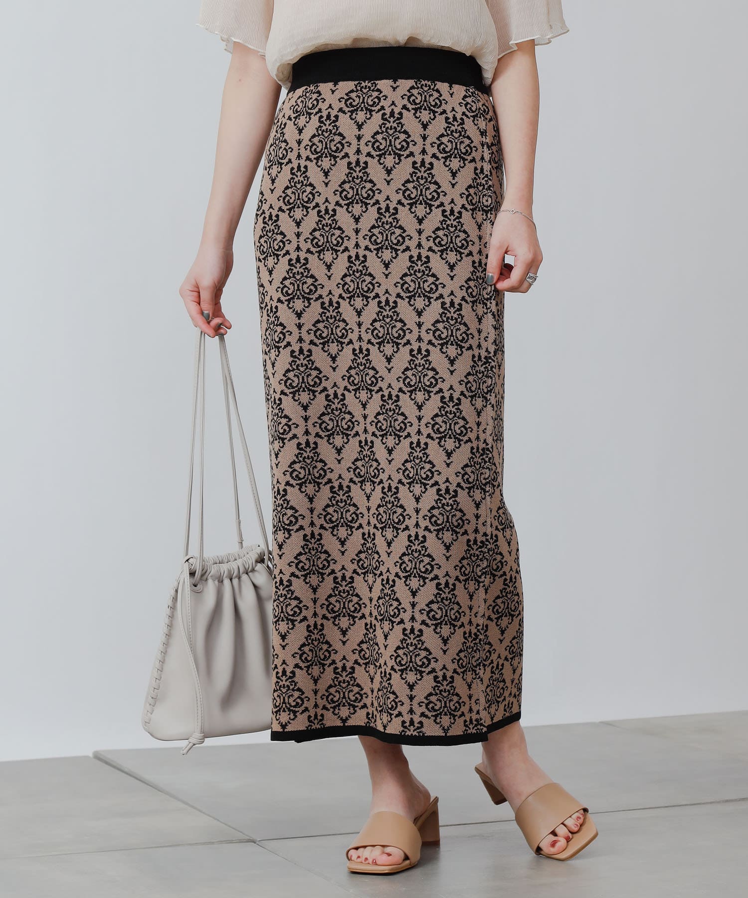 麻タッチダマスク柄ニットスカート セットアップ可 Colony 2139 コロニー トゥーワンスリーナイン レディース Pal Closet パルクローゼット パルグループ公式ファッション通販サイト