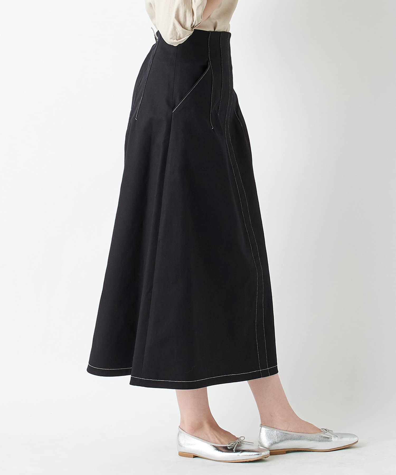 un dix cors(アンディコール) 【女性らしいハイウエストデザイン】カツラギストレッチAラインスカート