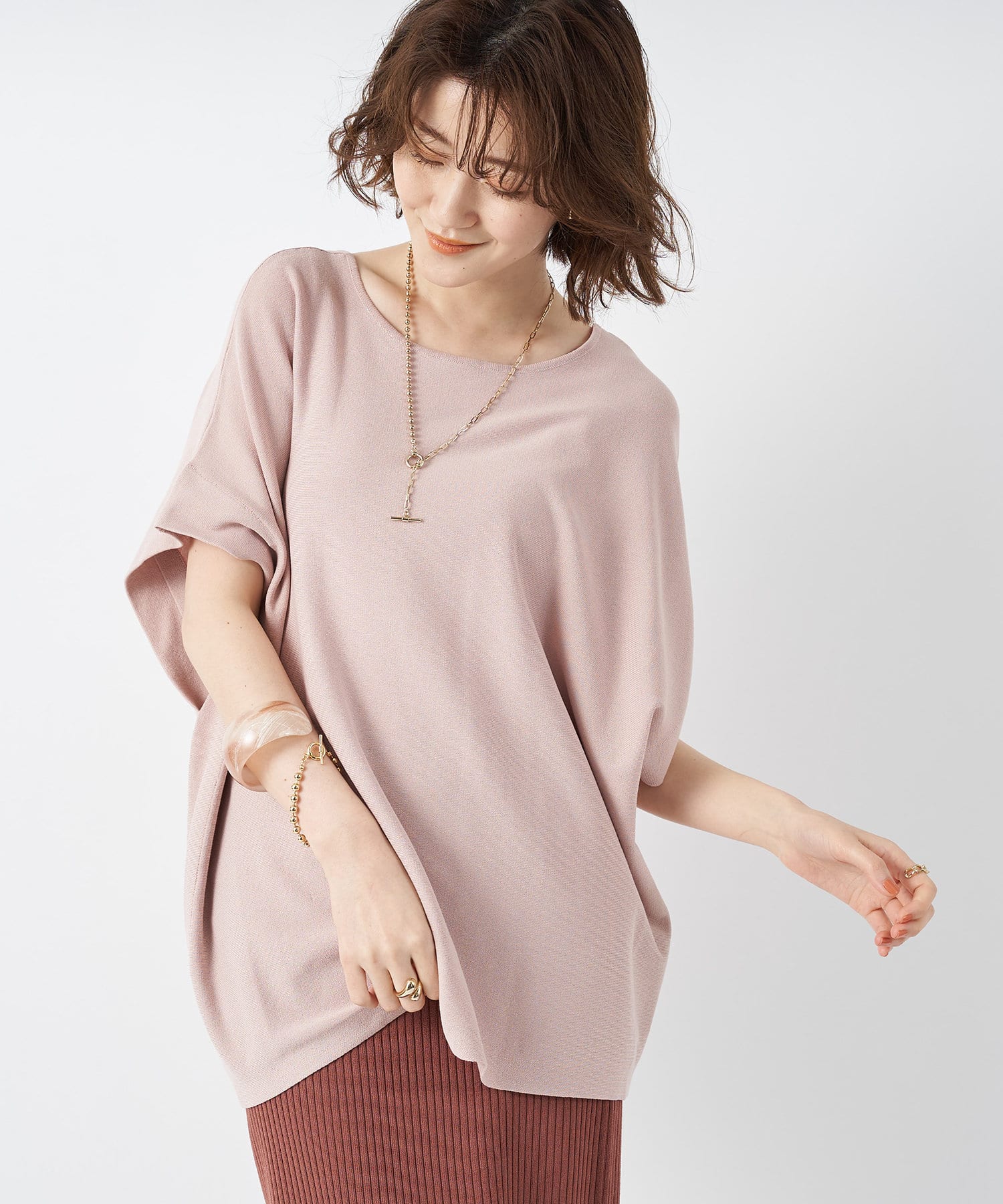 un dix cors(アンディコール) 【おしゃれ見えする体型カバーニット】クールタッチビッグシルエットニット