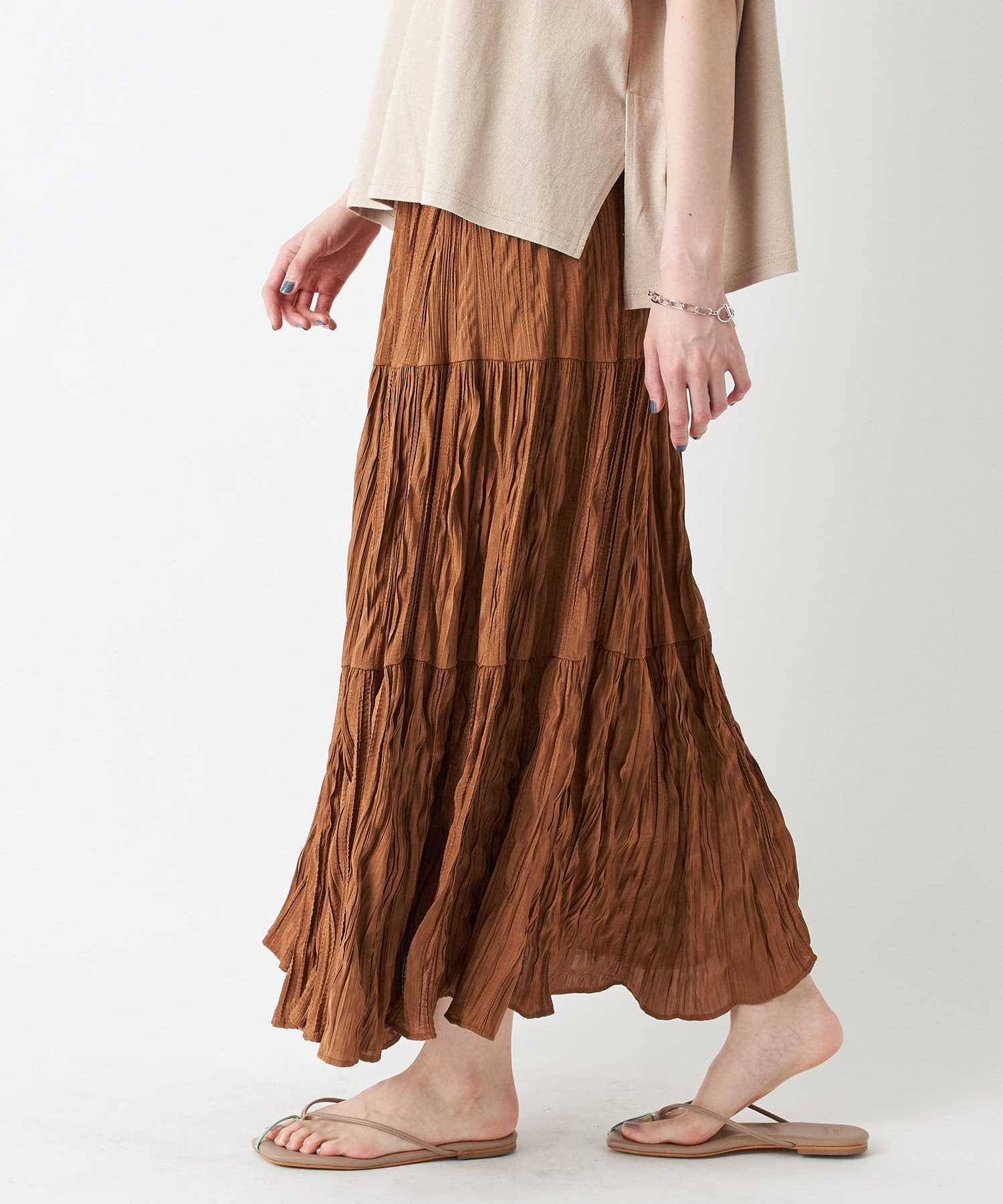 un dix cors(アンディコール) 【リラクシーで女性らしい】ランダムプリーツティアードスカート