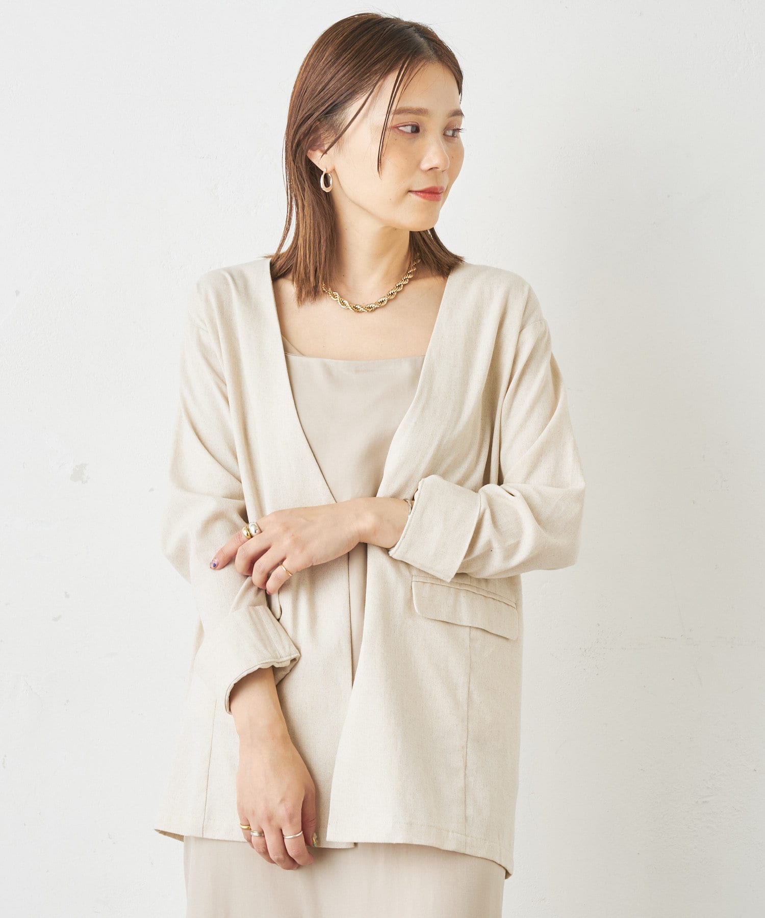 リネンノーカラージャケット Omekashi オメカシ レディース Pal Closet パルクローゼット パルグループ公式ファッション通販サイト