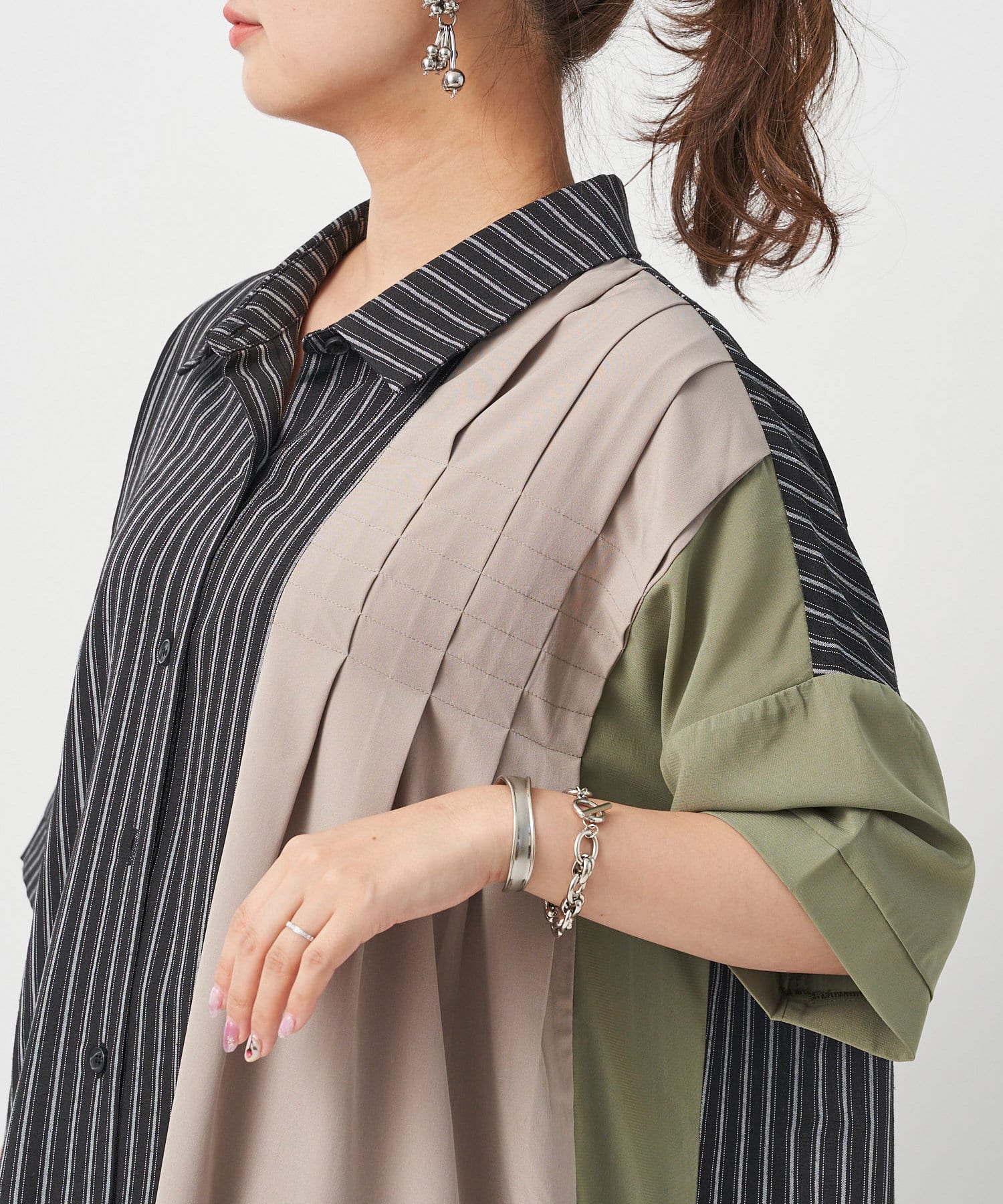 アシメ配色切替ビックシャツワンピース Chez Toi シェトワ レディース Pal Closet パルクローゼット パルグループ公式ファッション通販サイト