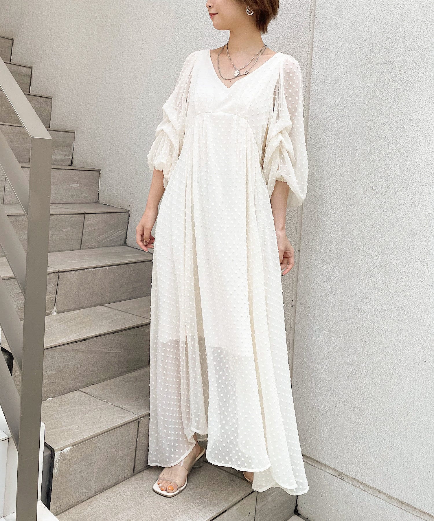 Salon By Chico限定 5分袖ドットシフォンロングワンピース Who S Who Chico フーズフーチコ レディース Pal Closet パルクローゼット パルグループ公式ファッション通販サイト