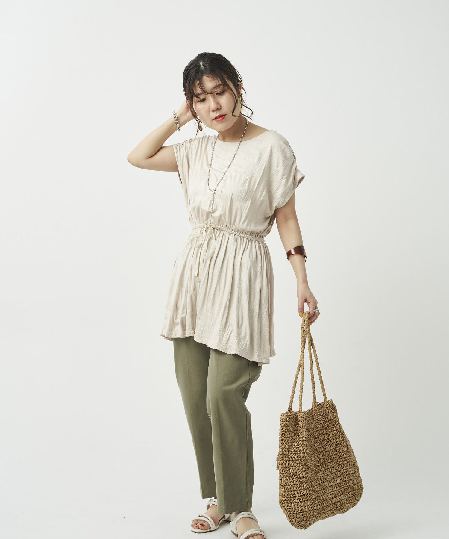 Chez toi(シェトワ) ワッシャープリーツドロストカットチュニック