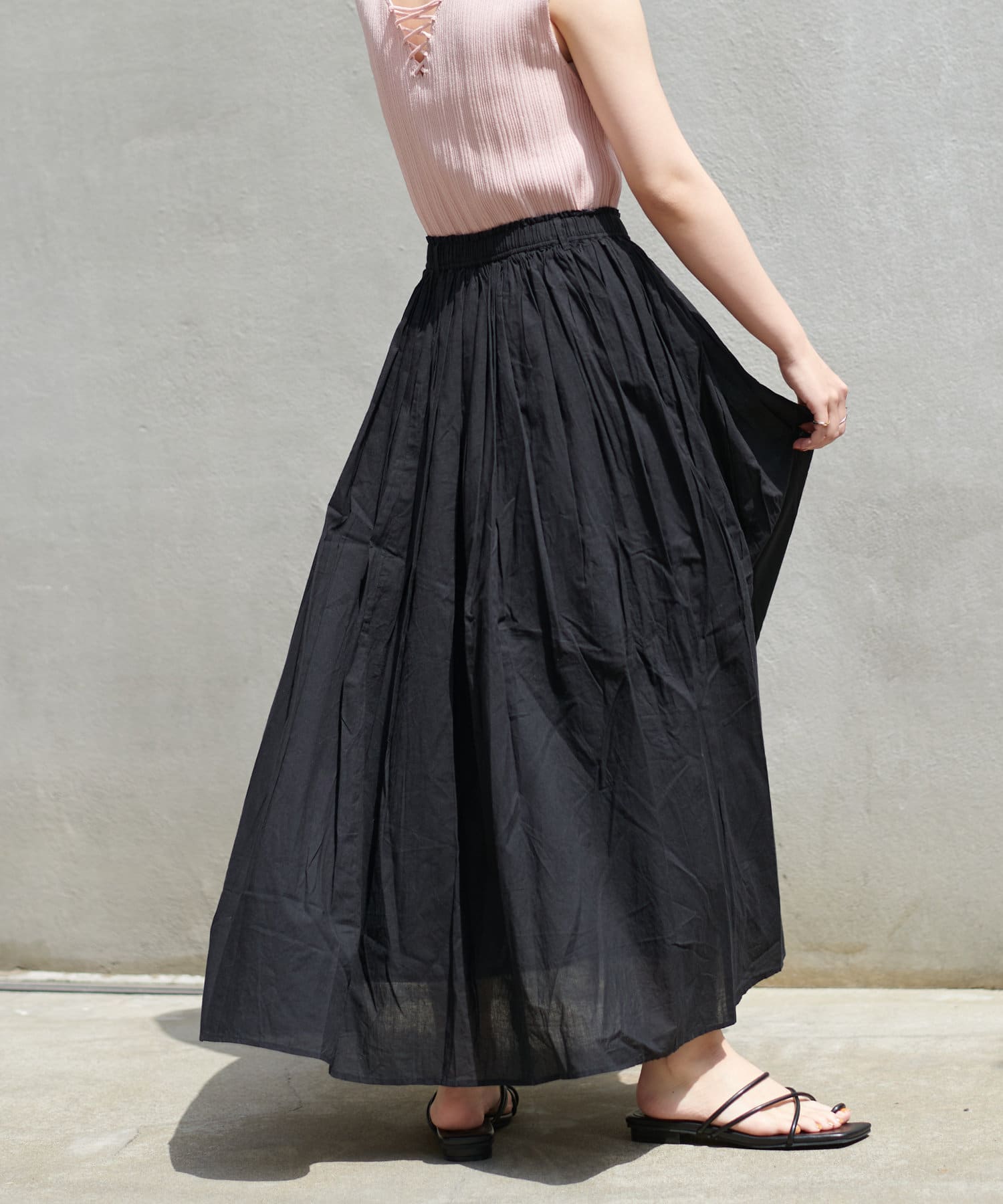 natural couture(ナチュラルクチュール) ギャザーフレアカラースカート