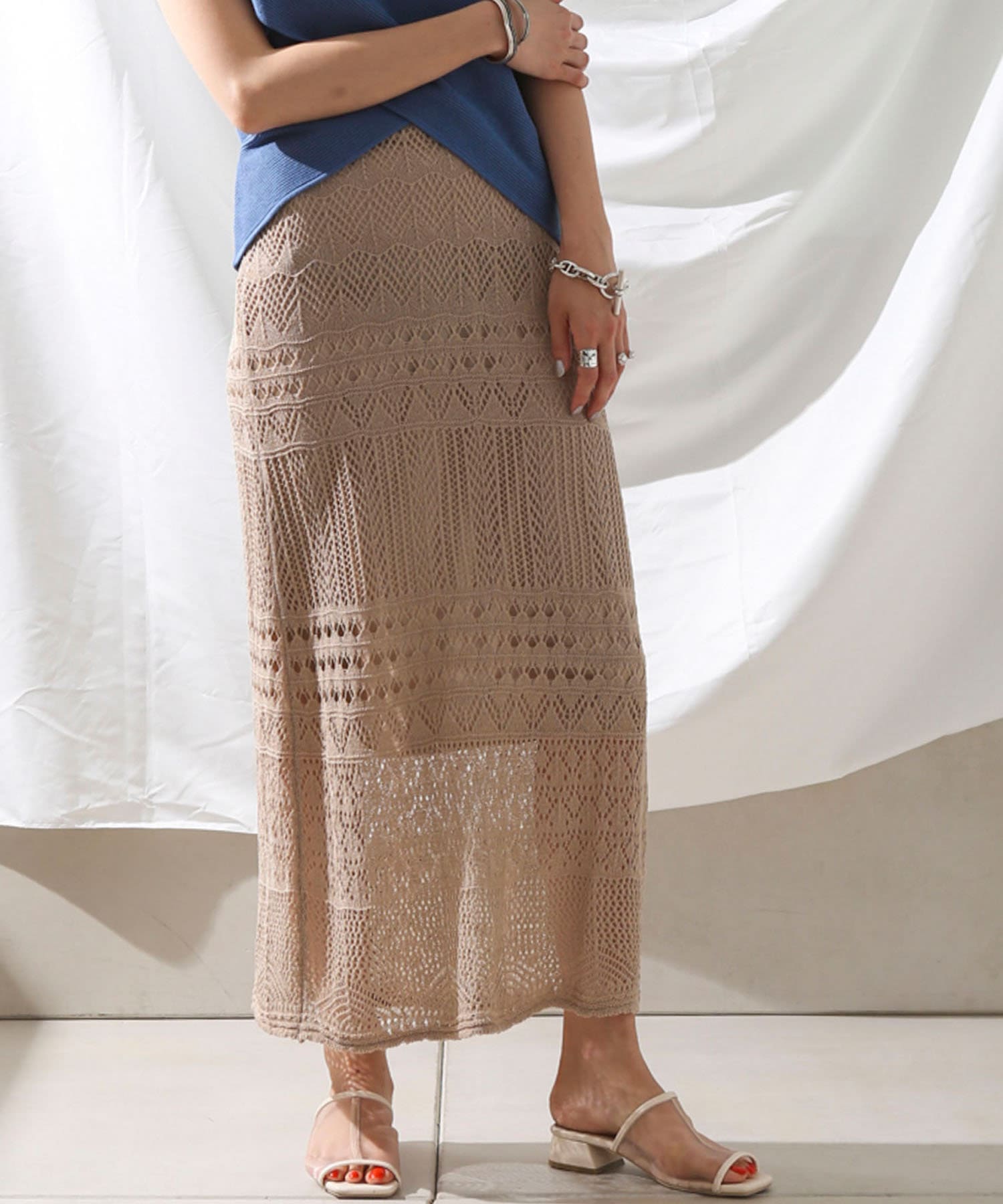 透かし編みニットタイトスカート [M3590] | MSGM 透かしタイトスカート