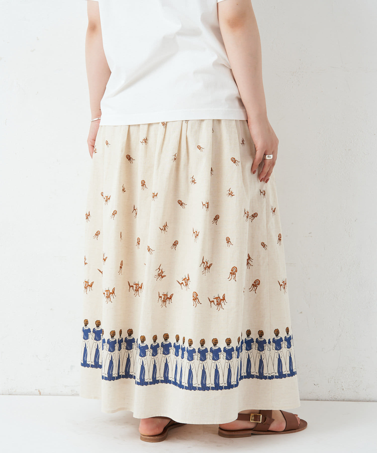 正規品 円 今季新品ビアズリー 喫茶店プリント ロングスカート アイボリー 限定製作