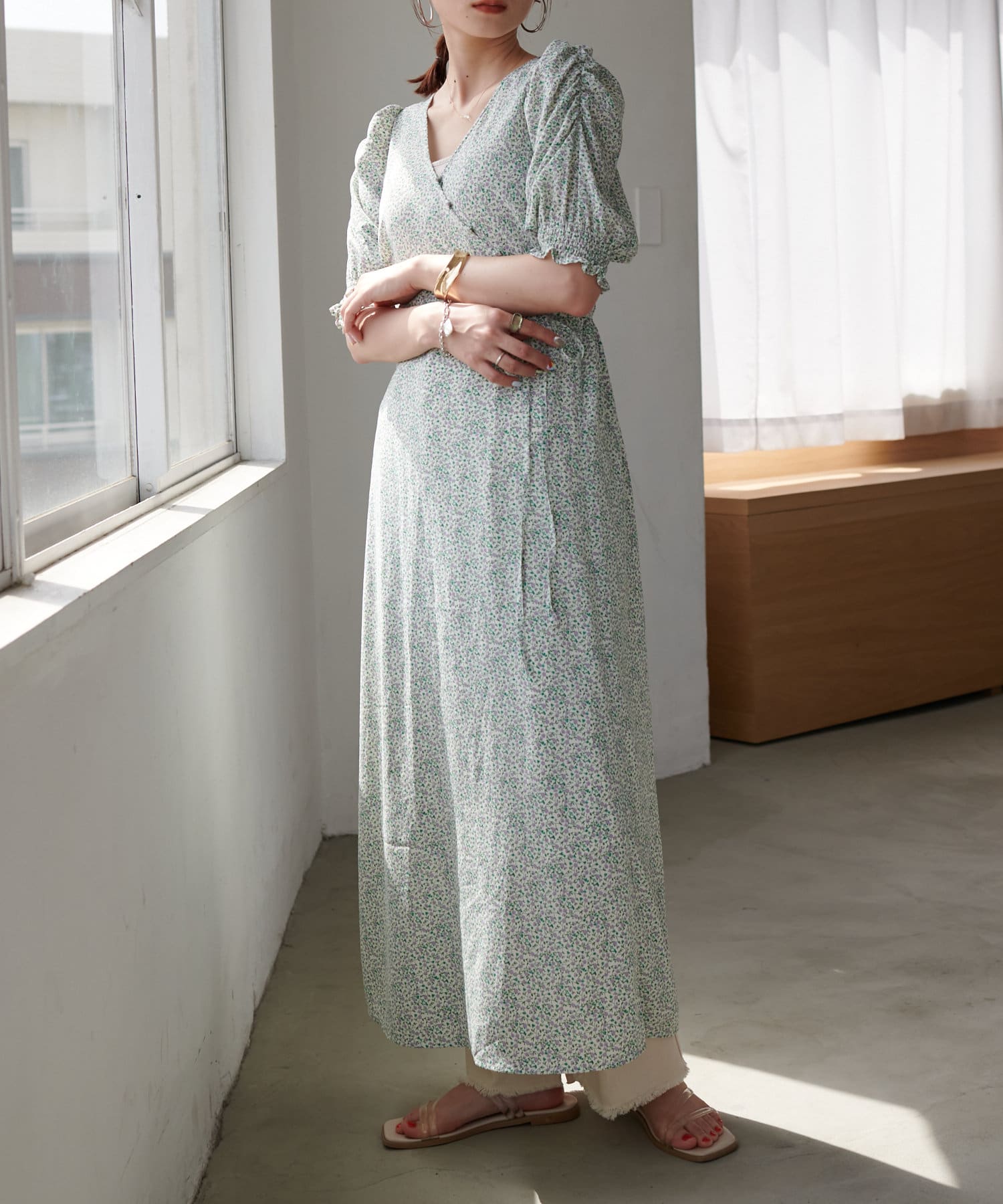 花柄カシュクールギャザースリーブワンピース Discoat ディスコート レディース Pal Closet パルクローゼット パルグループ公式ファッション通販サイト