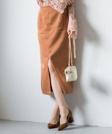 配色サテンタイトスカート