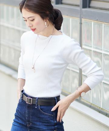 リブボートネックニット