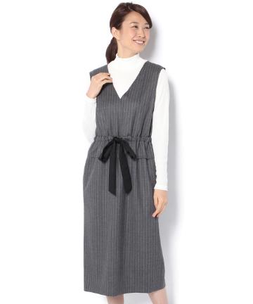 【Awfully】ピンストペプラムワンピース