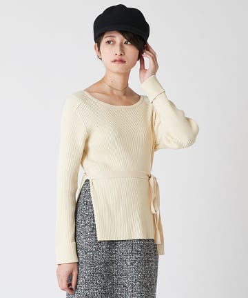 サイドスリットリボン付リブニット