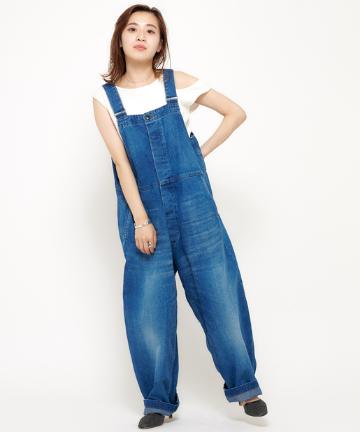 【SAKULA/サクラ】ユーズド加工デニムオーバーオール/ブルーデニム